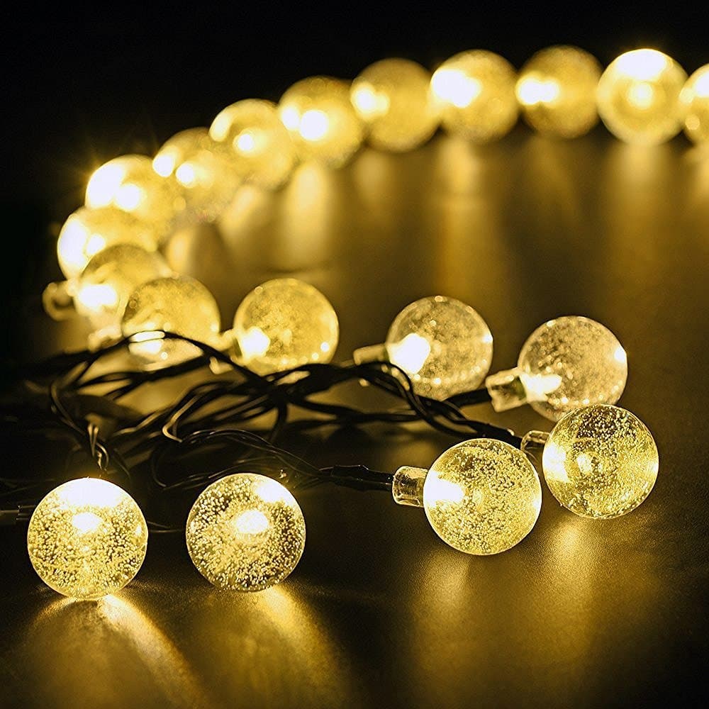 Solar Power Globe String Lights, 19.7 ft 30 LED Fairy Light Garden Crystal Ball Christmas Globe Lights Outdoor/Indoor for Patio Path, Party, Tree, Yard Festival Decoration Warm White