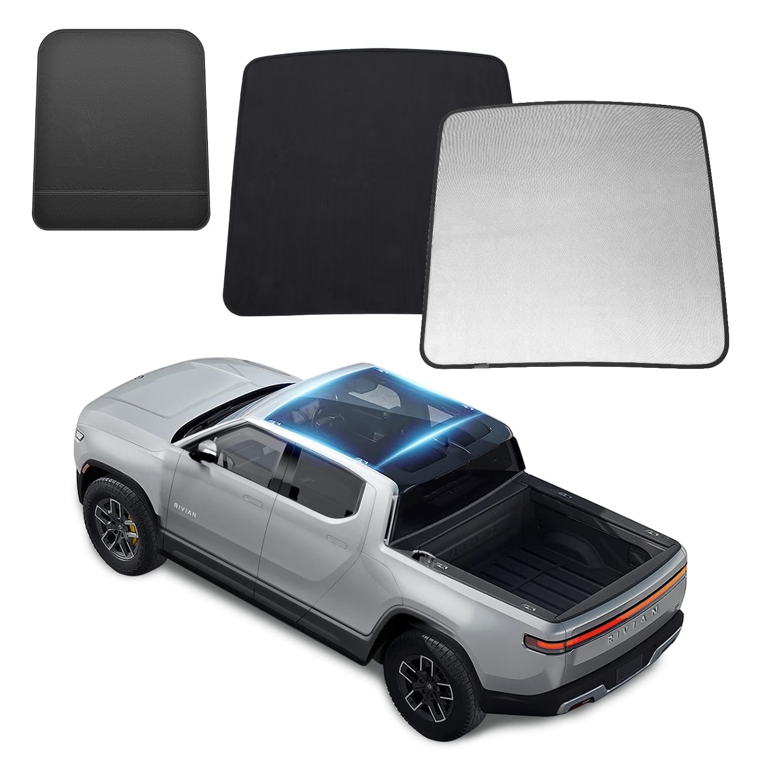HANSSHOW Sunshade Glass Roof Sunshade Compatible with Rivian R1T, UV Blocking/Heat Insulation Cover Set Foldable Sun Shade Compatible with Rivian R1T 2022 2023 (1 pcs)((No Needed Clips/Suctions))