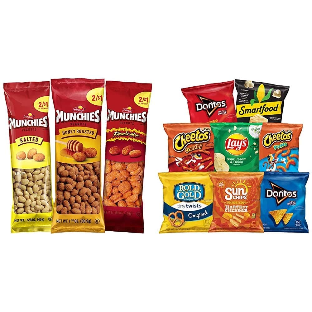 Munchies Peanut Variety Pack (Salted, Flamin' Hot, Honey Roasted), 36 Count & Frito-Lay Fun Times Mix Variety Pack, 40 Count