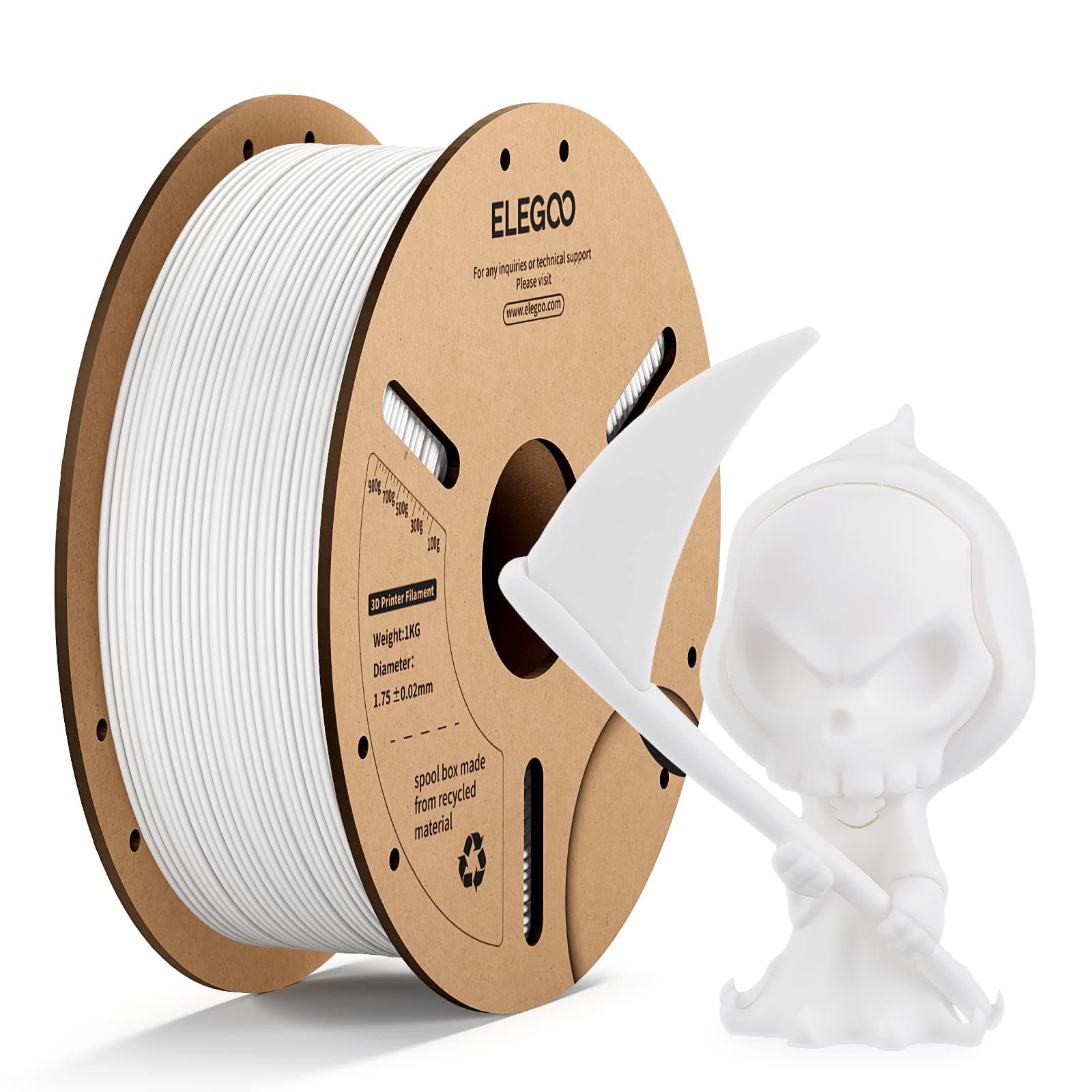 AKZIM3D Printer Filament 1.75mm PLA Filament, Dimensional Accuracy +/- 0.02 mm, Filament 3D Printing Materials White 1KG