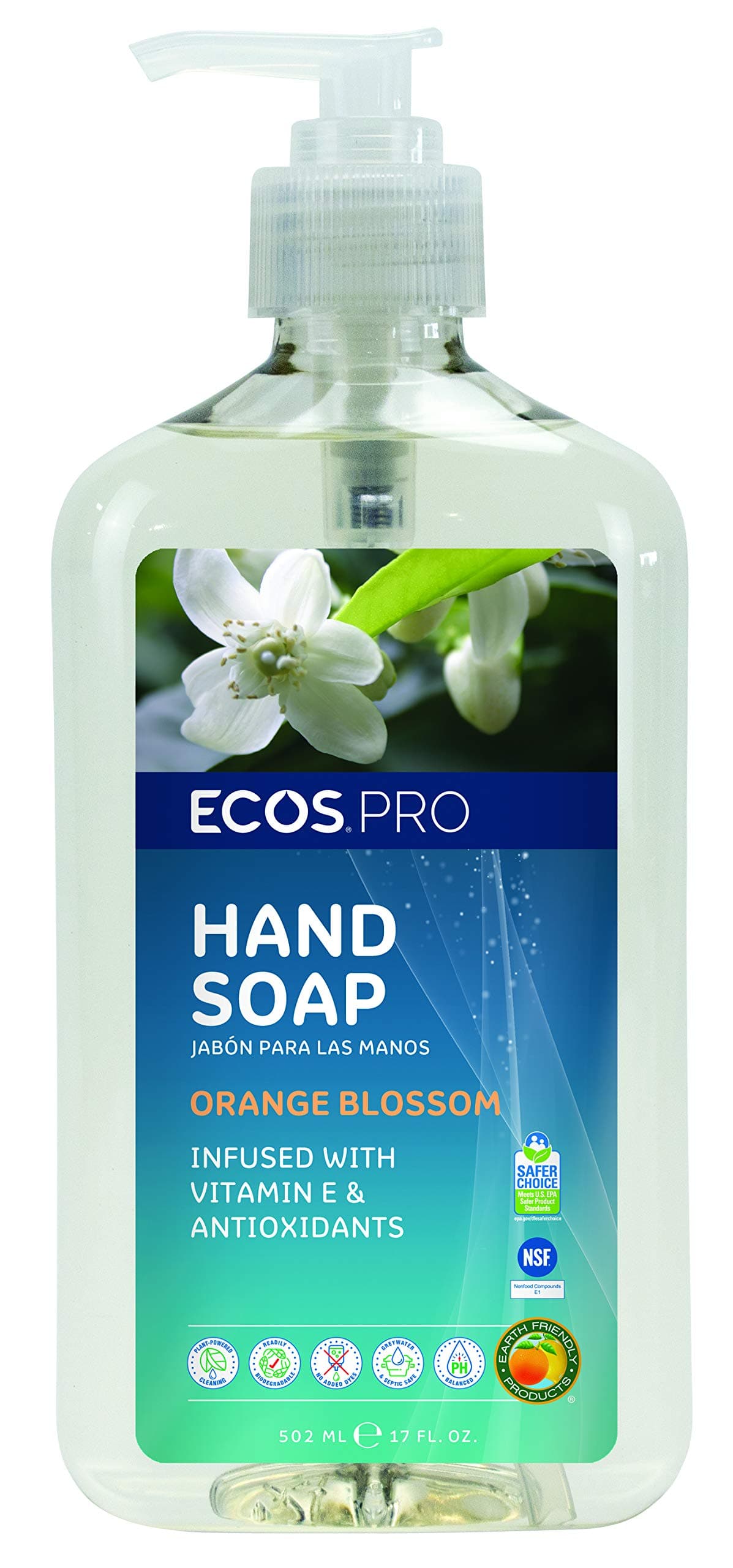 ECOS Orange Blossom Scent Hand Soap, Plant Derived, 17 Fluid Ounces (Pack of 6)