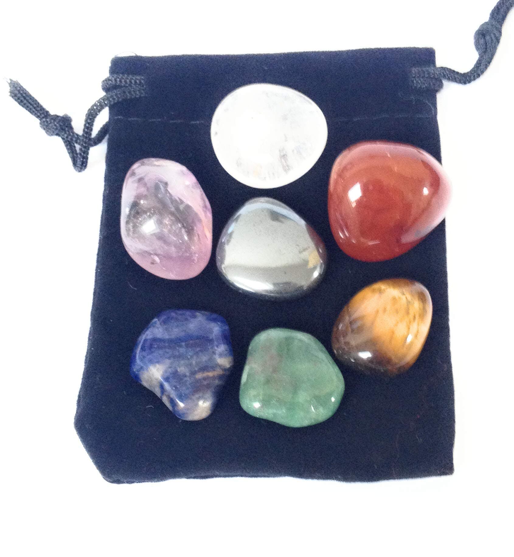 Chakra Pouch Mini Crystal Healing Chakra Tumblestone Set, Reiki Charged, Balancing, Meditation, Grounding