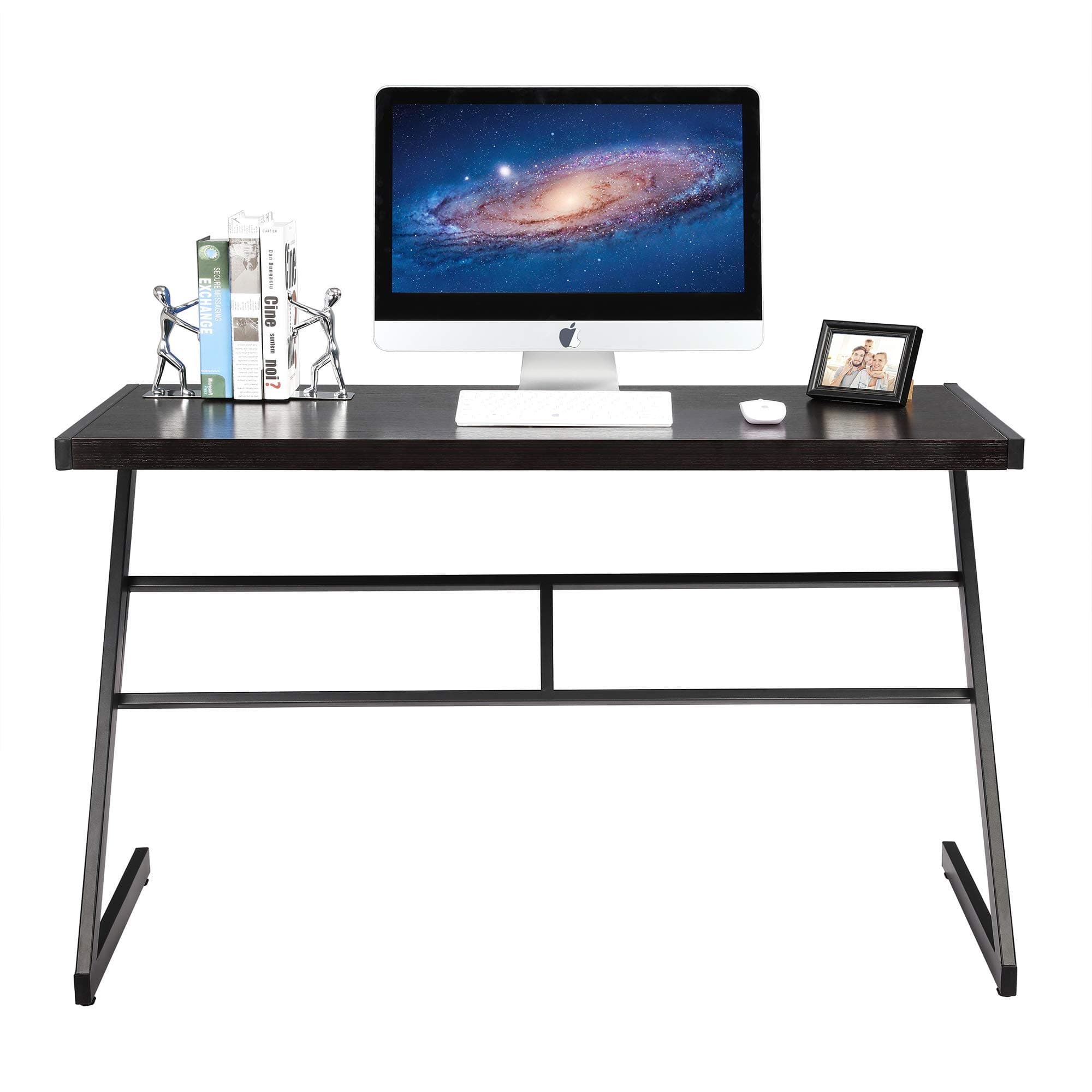 FIVEGIVEN Computer Gaming Desk Table Brownish Black Modern Industrial Simple Z Shaped Desk, 48 Inch
