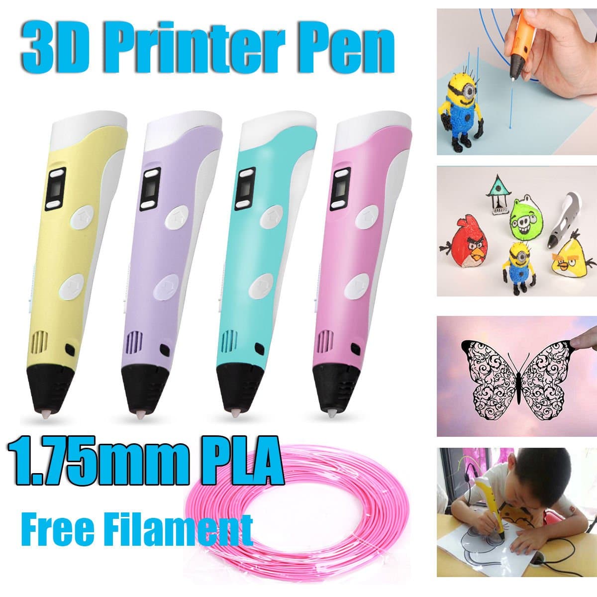 Gbargain 3D Stereoscopic Printing Pen 2nd, Adjust Temperature for 3D Drawing Doodling and Power Adapter (Pink)