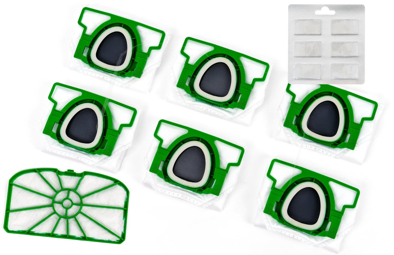 HEPA Set of 6 Premium Vacuum Cleaner Bags + Motor Protection Filter + Fragrance Chips Suitable for Vorwerk Kobold VK 200