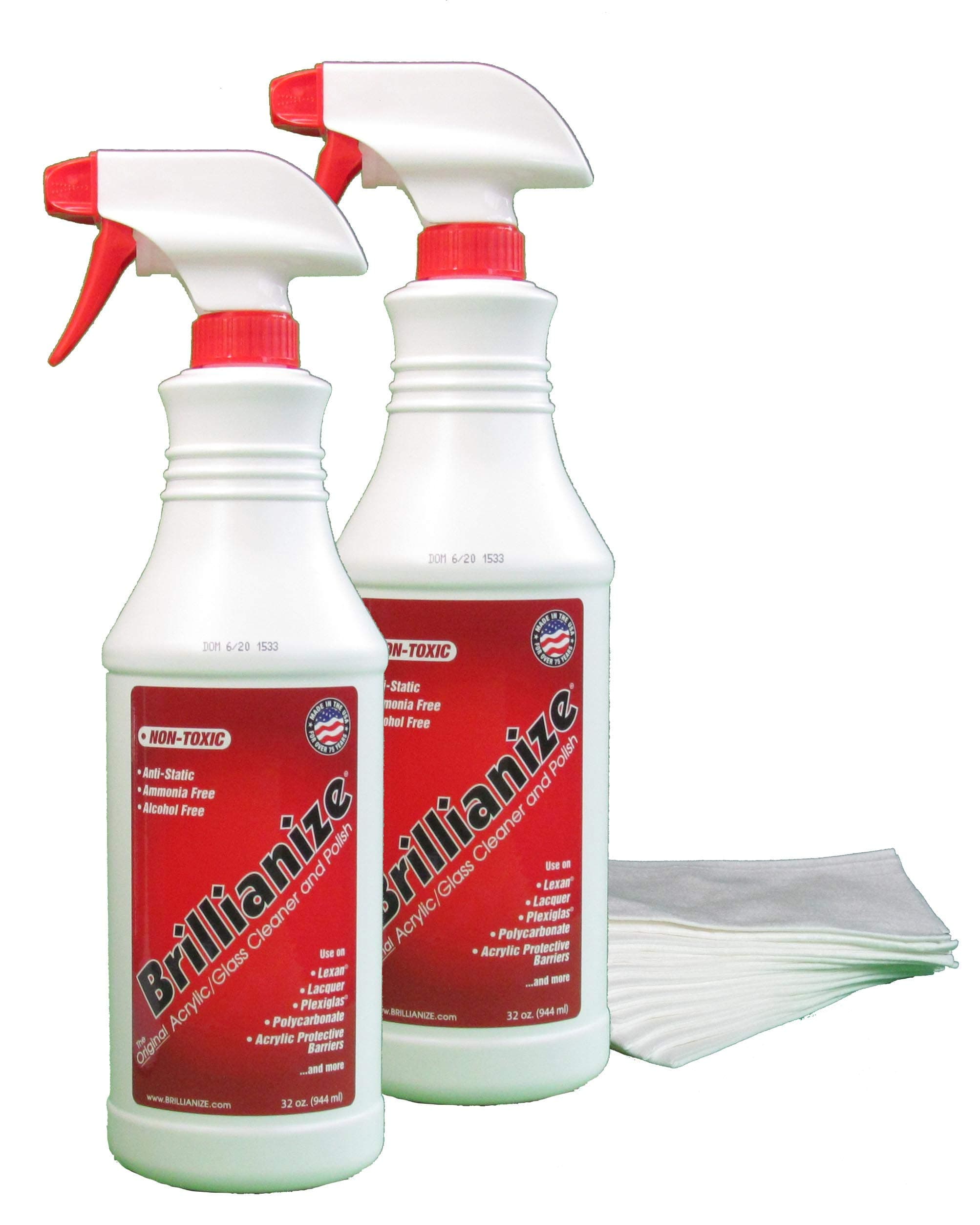 Brillianize32 Ounce (944 ml) Trigger Spray Bottles - 2 Pack and 40 SofKloth Polyester Polishing Cloths
