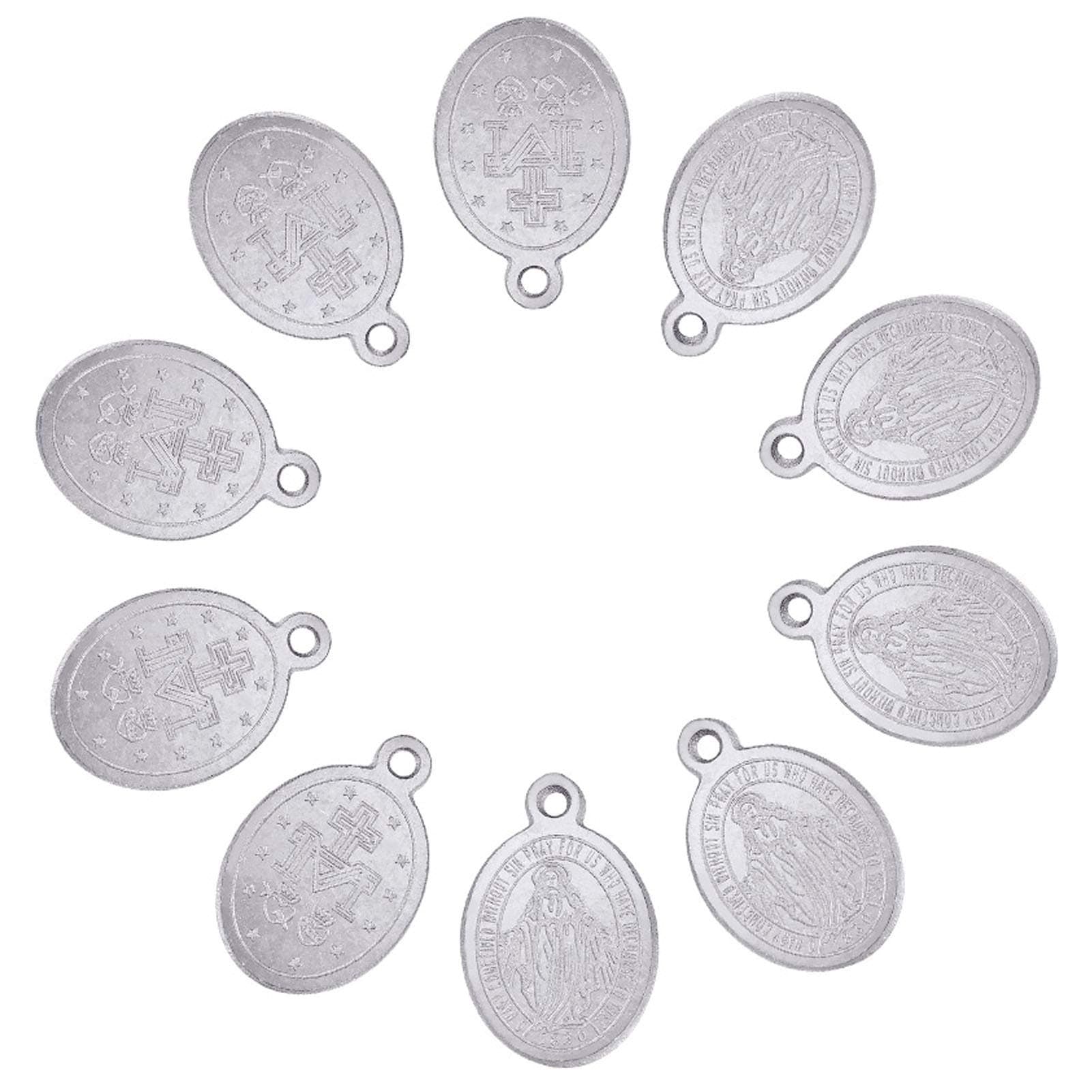 DanLingJewelry 100 pcs 304 Stainless Steel Virgin Mary Oval Miraculous Medal Charms Pendants for Jewelry Making 14x9mm