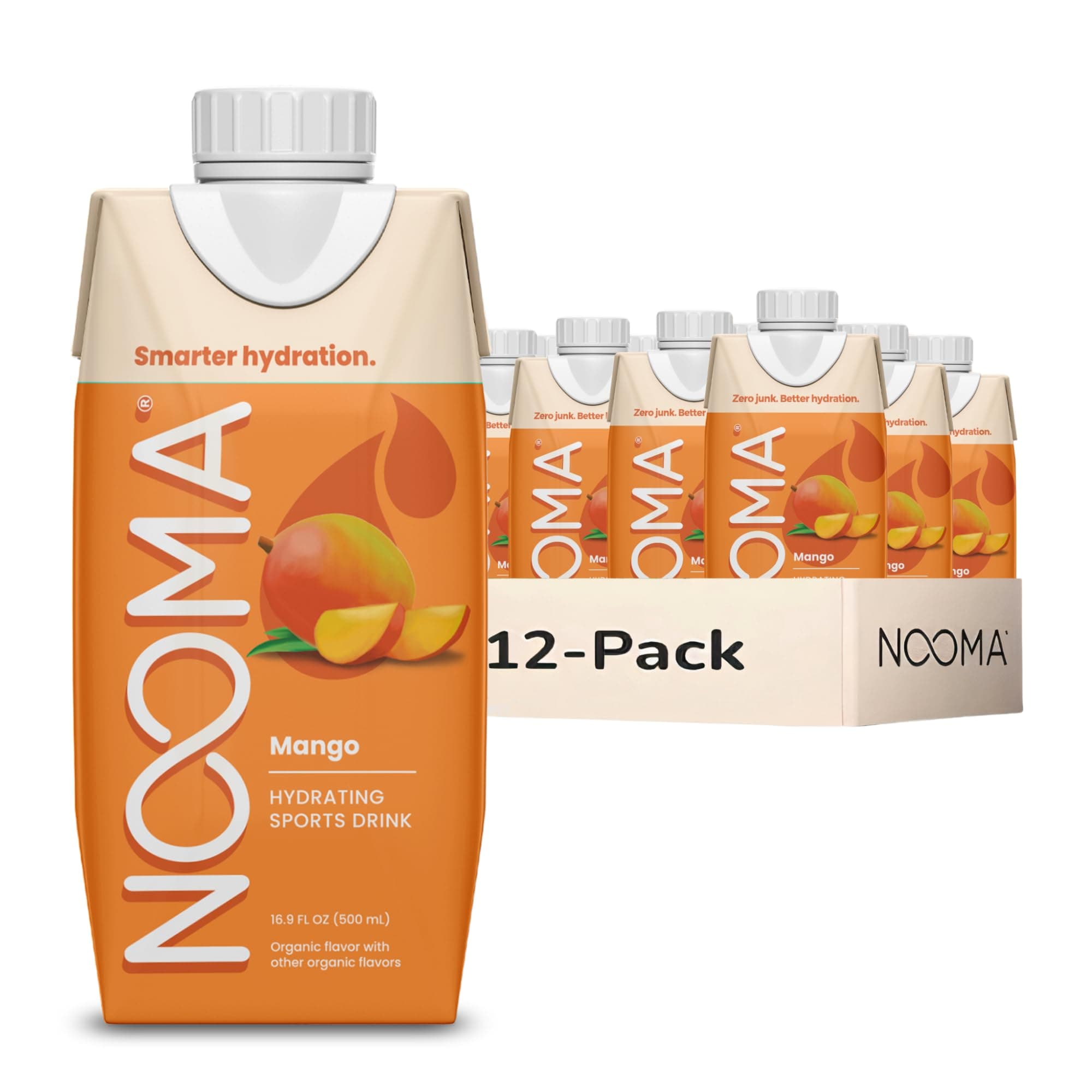 NOOMA Organic Electrolyte Sports Drink | Electrolyte Drink with Organic Coconut Water | Workout Hydration Drink with No Added Sugar | 30 Calories | Pack of 12 Sports Drinks (16.9oz) | Mango