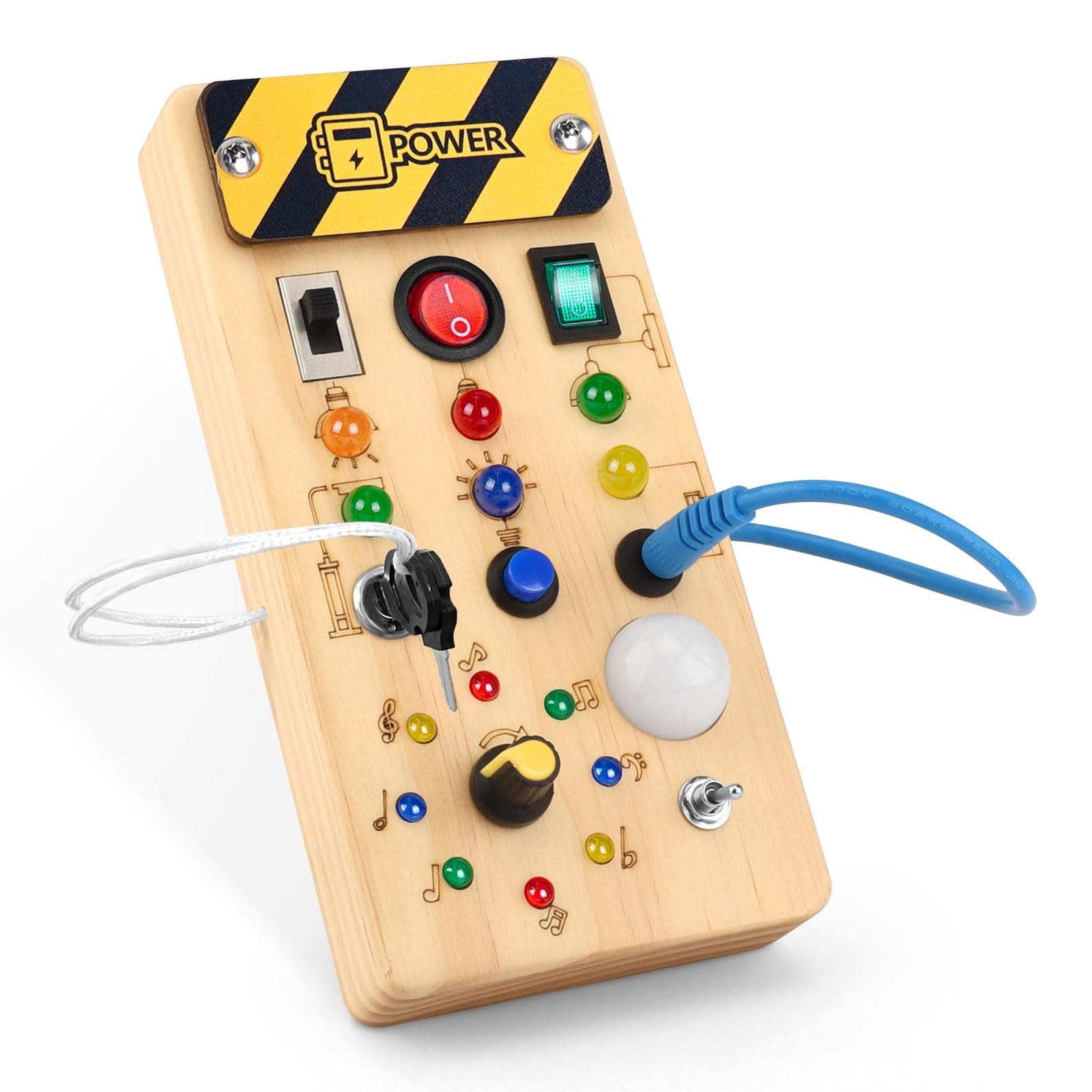 wakeInsa Busy Board with led Light， Sorting Sensory Travel Toys for Toddlers 1-3， Wooden Toddler Busy Board Montessori Toys for 1+ Year Old