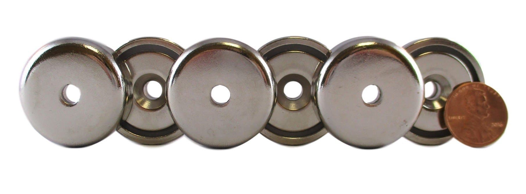 Manic Magnets 75 Pound Pull Force (Pack of 6), 1.26" Outside Diameter, CounterSunk Hole for #10 Bolt Size, Rare Earth Neodymium (N35) - Our Magnets Are Crazy Strong!