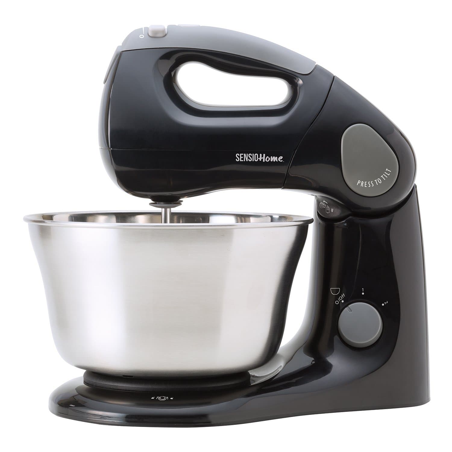 Sensio 2-in-1 Stand & Hand Mixer - 380W Twin Motor - Tilting Head - 3.2L Bowl - Splash Protection, Beaters, Dough Hook, Spatula - Patented Design Mixes All Contents - 60 Days Risk Free