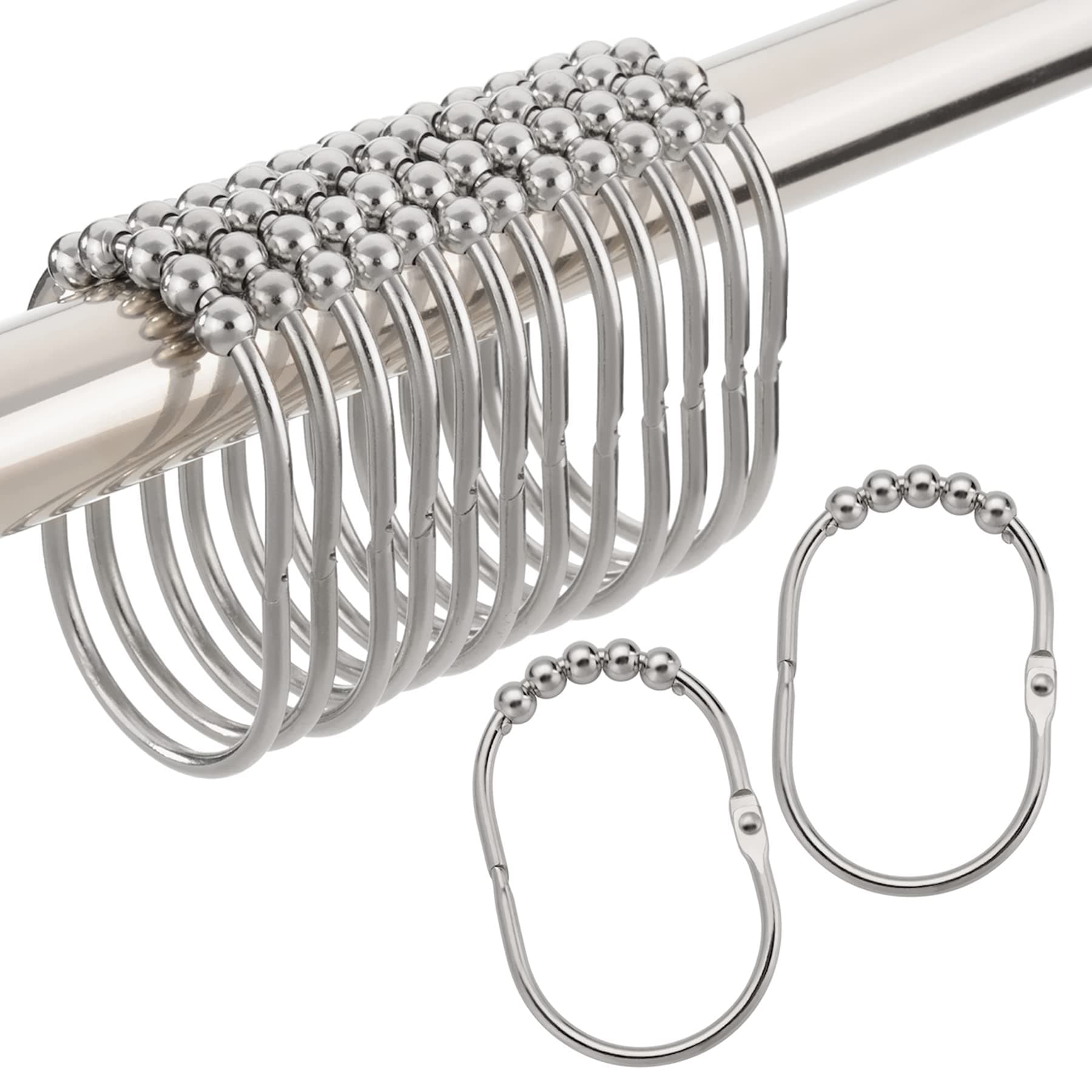Amazer Shower Curtain Rings, Shower Curtain Hooks Rust Proof Metal Wide Shower Curtain Rings Hooks for Bathroom Shower Rod Curtains, Polished Chrome, Set of 12
