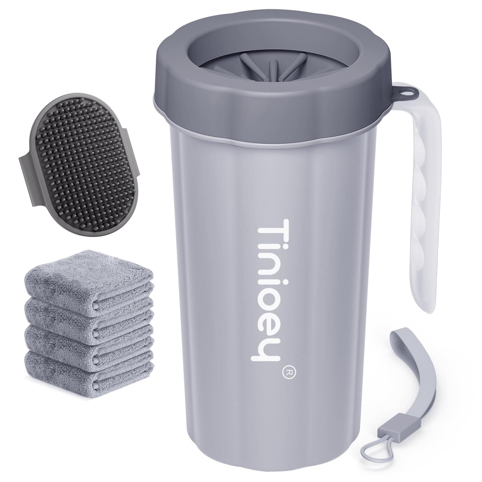 Paw Cleaner with Handle for Large Dogs - Effectively Cleans Muddy Paws and Feet for Dogs & Pets (Gray)