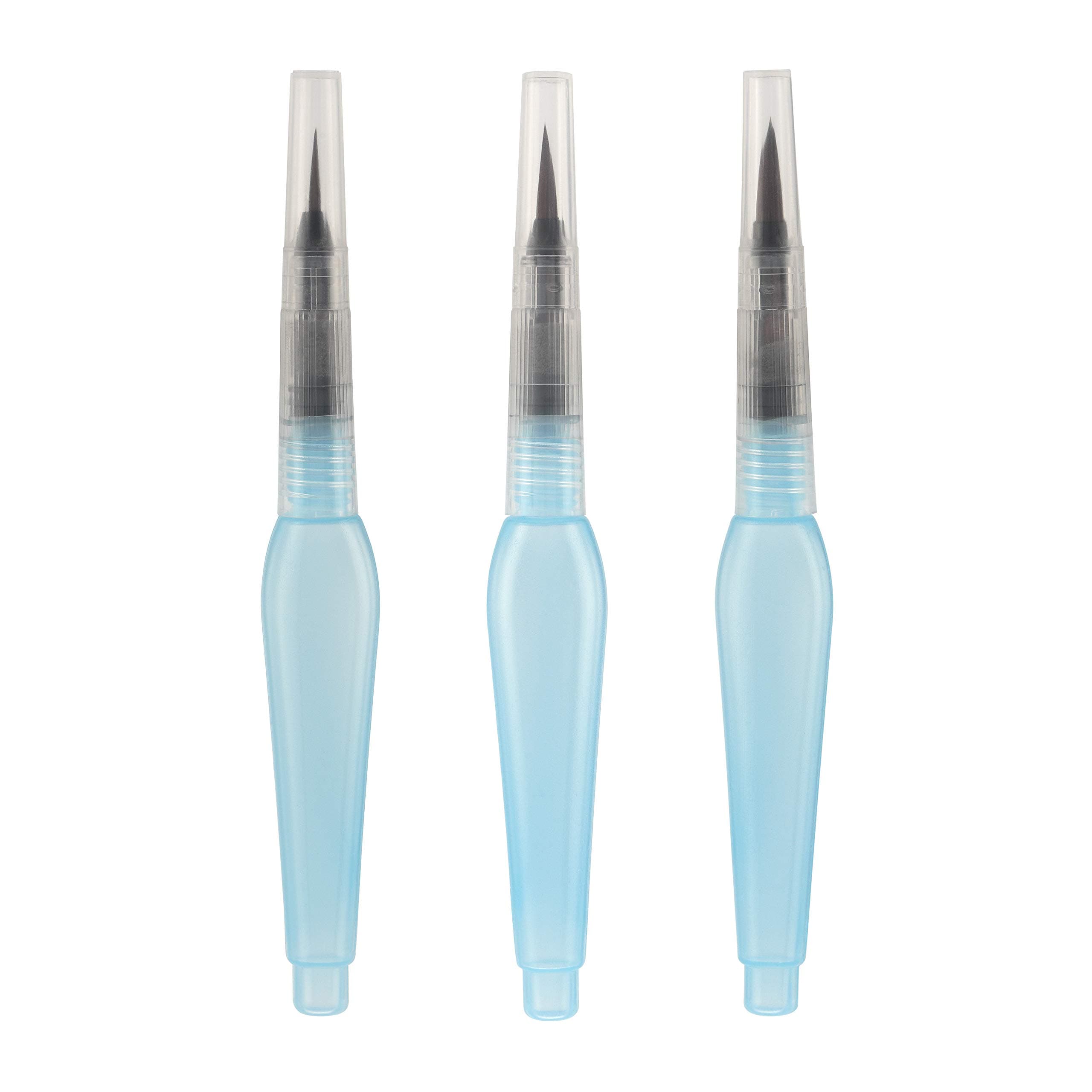 Creative Mark Aquastroke-Go Water Brush Pens for Watercolor Painting Set of 3 Aqua Pen Taklon Bristle Paintbrushes for Water-Soluble Paint, Inks, Pencils & More