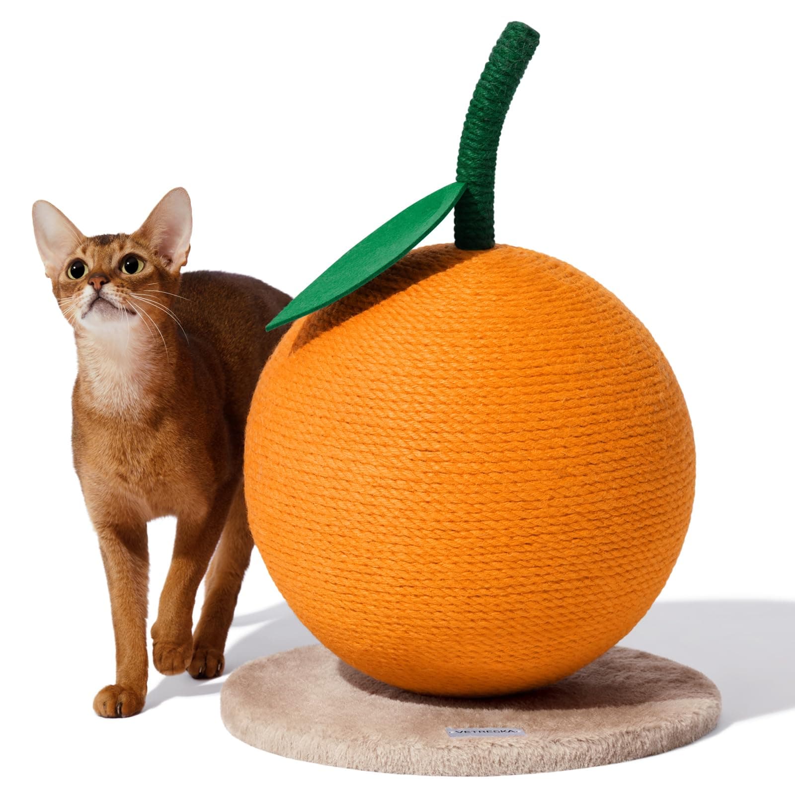 Orange Cat Scratching Post, Cute Cat Scratcher with Jute Rope, Vertical Cat Scratch Post for Indoor Cat and Kitten, Cat Scratching Ball
