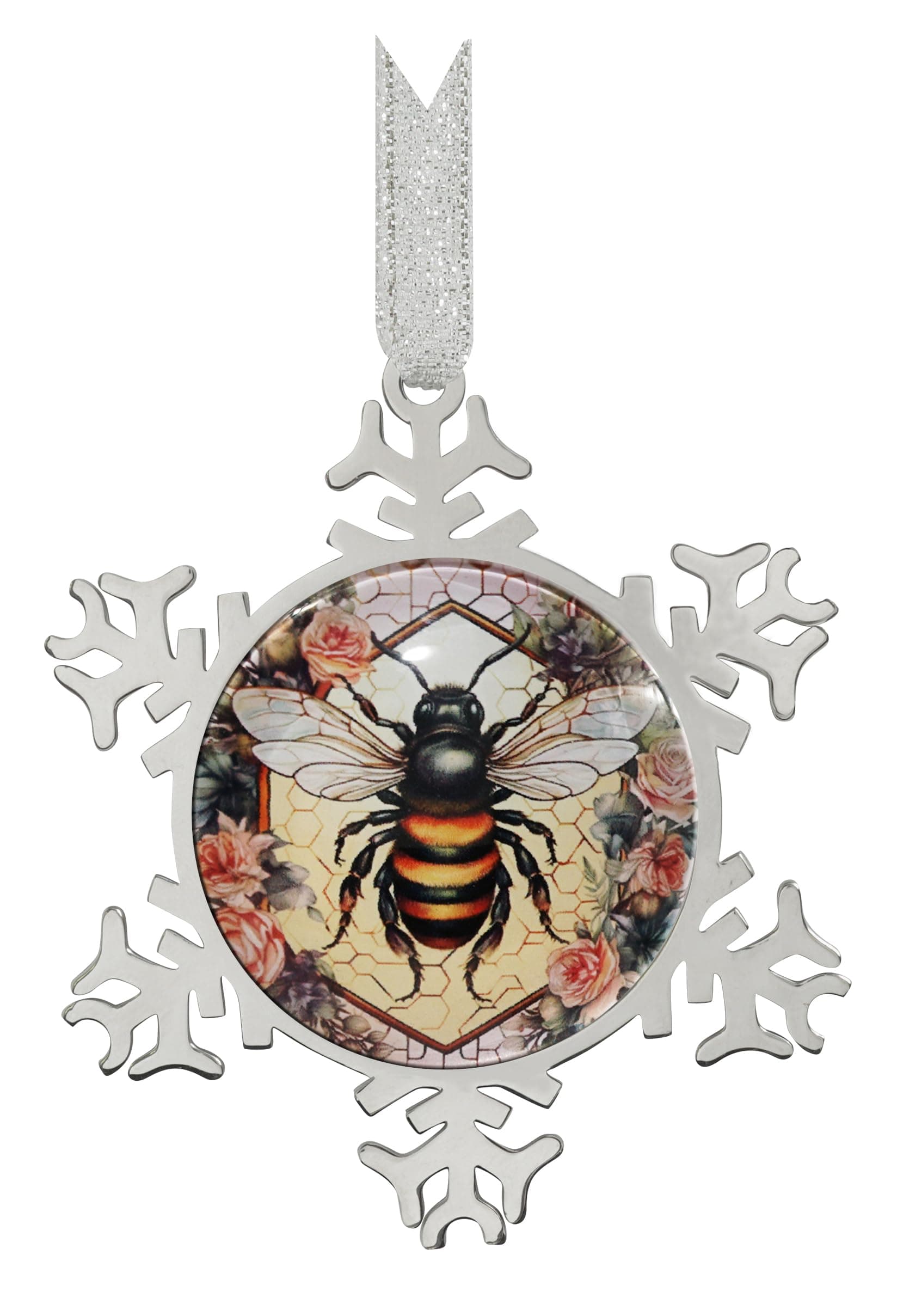 XUTAIBee on Floral Background Snowflakes Christmas Ornaments Snowflake Ornament Christmas Tree Ornaments Christmas Metal Glass Holidays Hanging Ornaments Decor