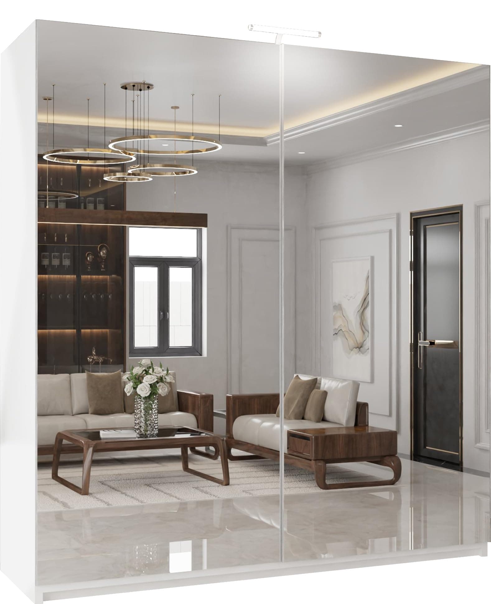 SLIDING WARDROBE 4U Perth Free Standing Full Double Mirror Sliding Door Wardrobe (White, 200cm)