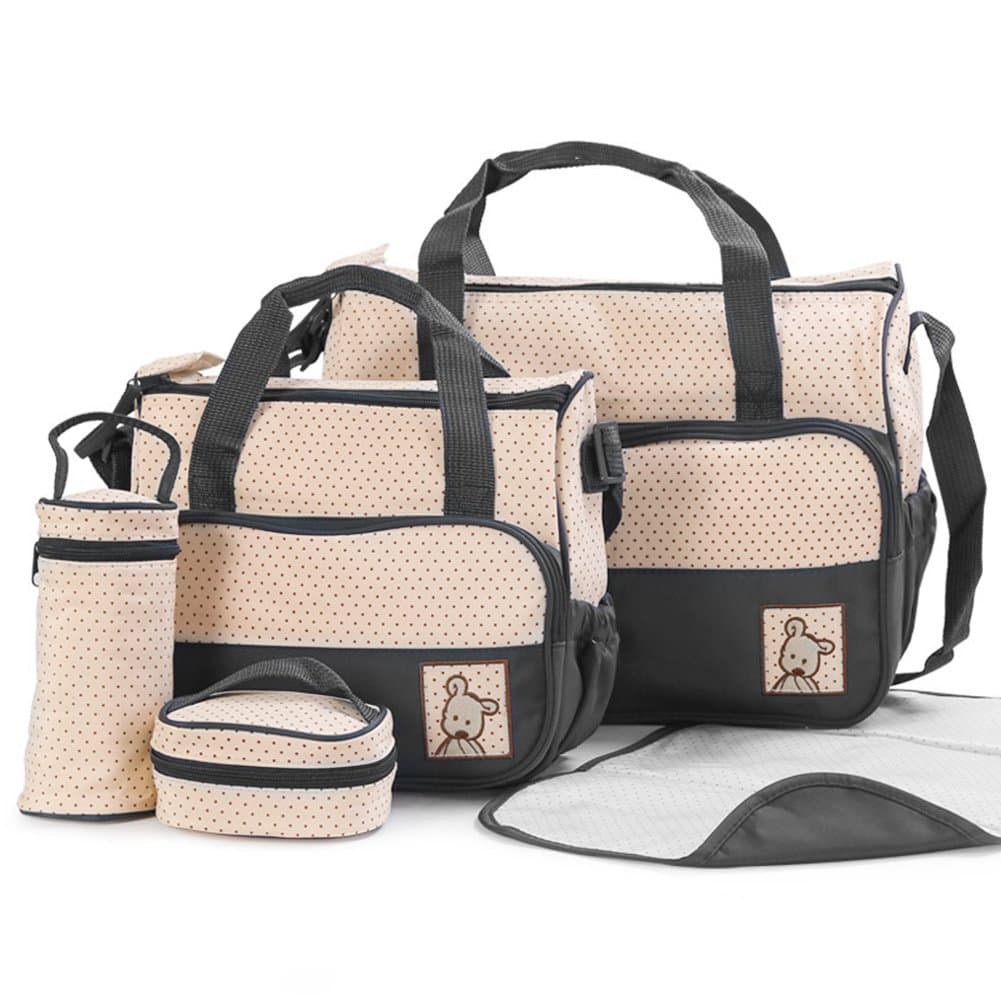 Mum’s Enko 5-in-1 Multifunction Large Capacity Baby Diaper Bag, Baby’s Organiser Weekender Bag Baby Nappy Changing Pad Travel Bag, Tote Style Nappy Bag, Fashion Maternity Bag. (Black)