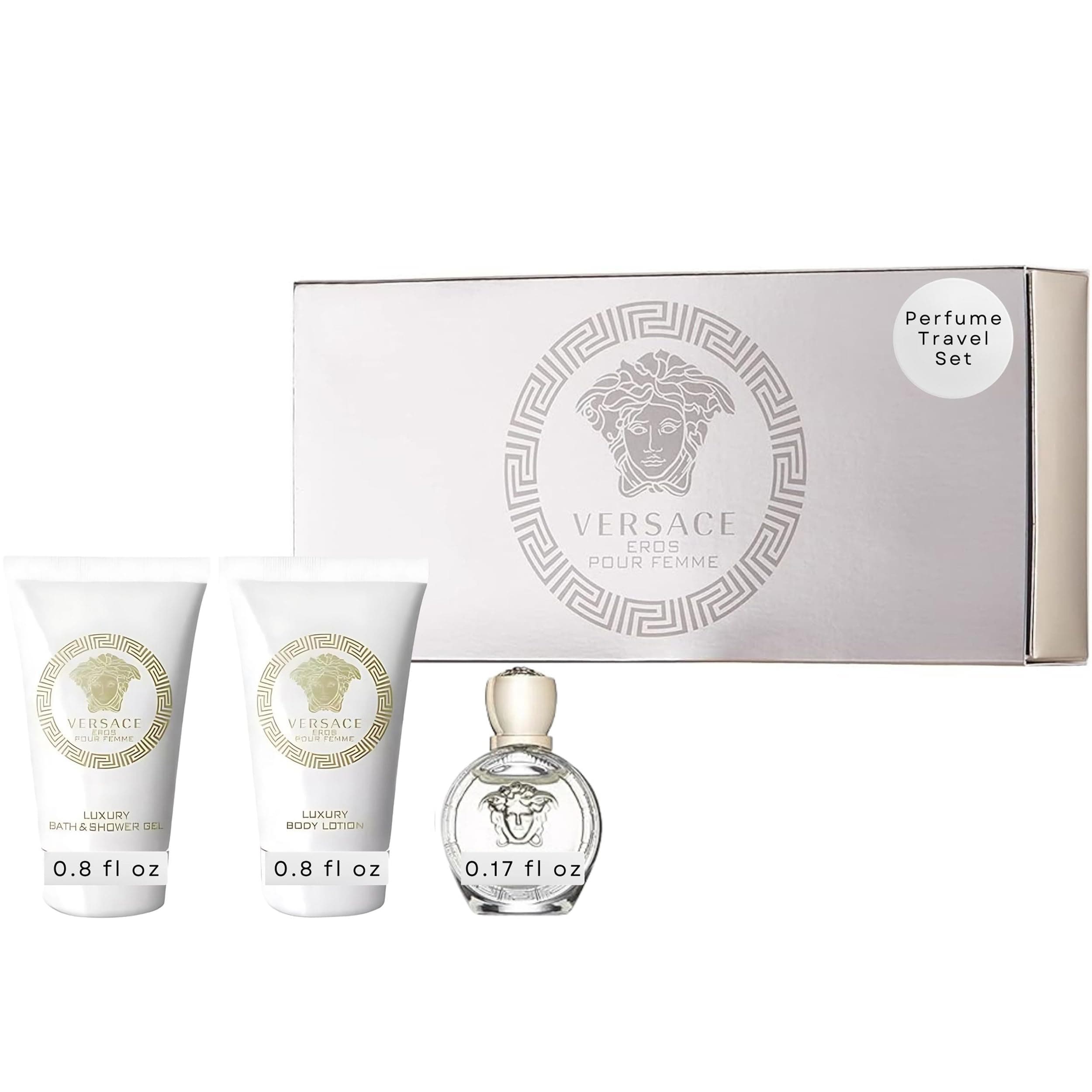 Eros Pour Femme Perfume for Women Travel Mini Gift Set- EDP, Shower Gel, Body Lotion