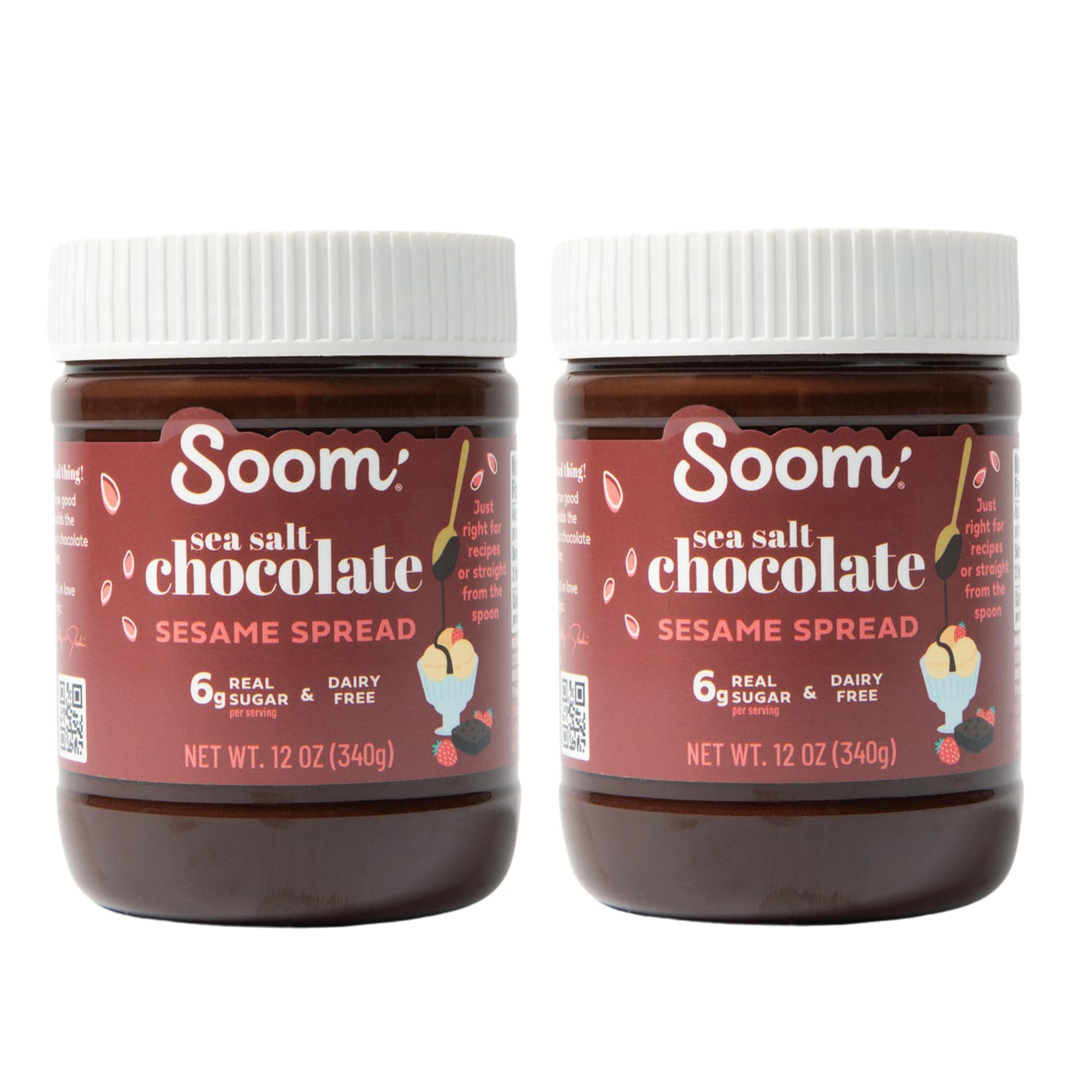 Soom Foods Chocolate Sea Salt Sesame Spread - 12oz (2 Pack) | Made with 4 Ingredients, Low Sugar, Dairy-Free, Nut-Free, Gluten-Free, Palm Oil-Free | 5g Protein | Better for You Chocolate Tahini Spread