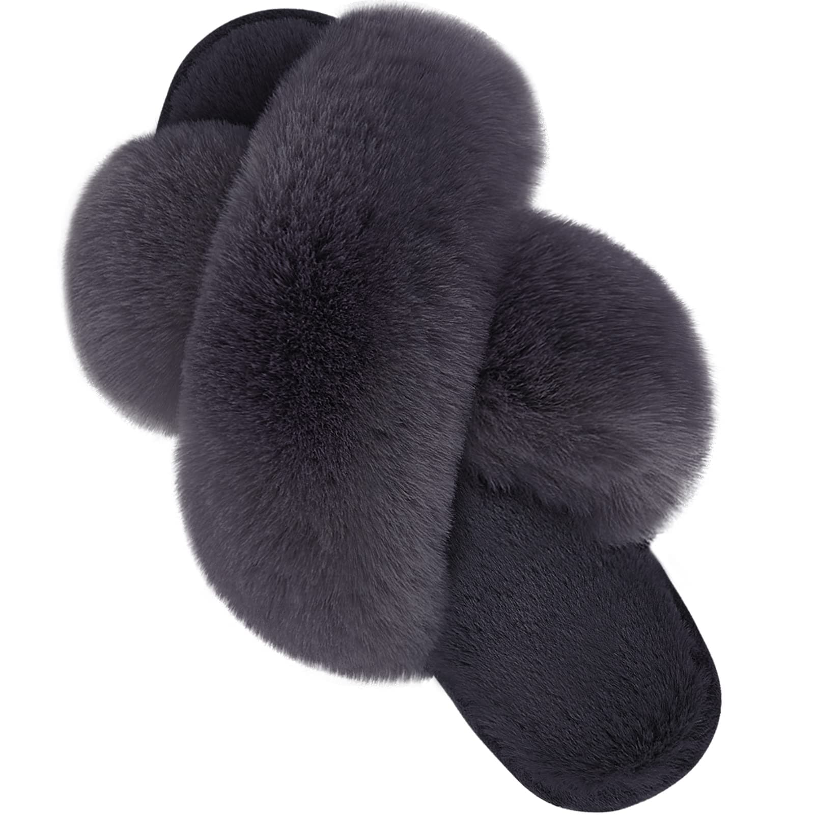 Women's Fuzzy Slippers Comfy Cross Band House Shoes Memory Foam Open Toe Indoor Gifts for Ladies