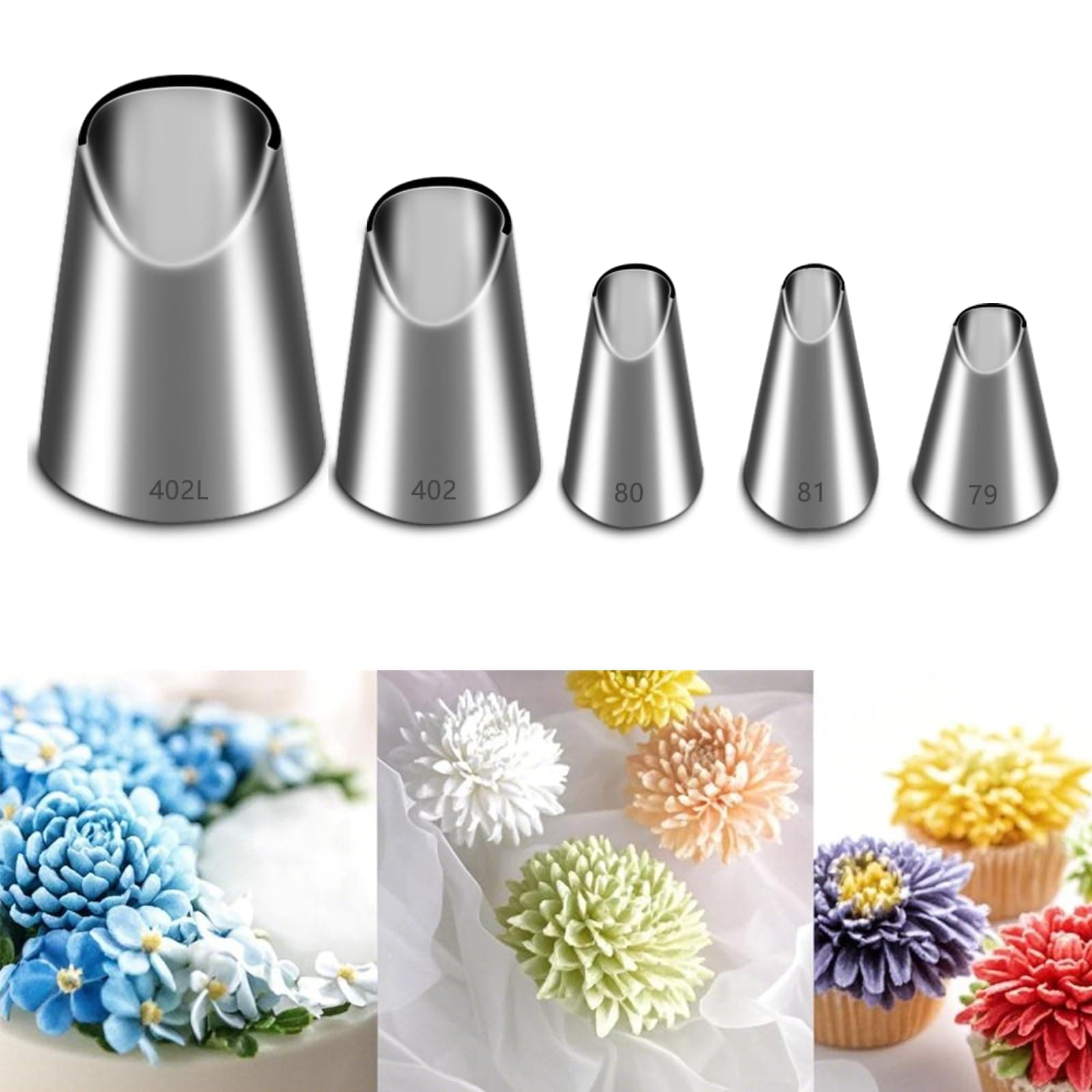 Rose Flower Piping Tips Set, Stainless Steel Chrysanthemum Nozzles, Crinkle Cream Laminating Nozzle Cupcake Pastry Tool For Decorating Cake Tulip Pastry Nozzle Baking Forms Pastry (5 Pieces)