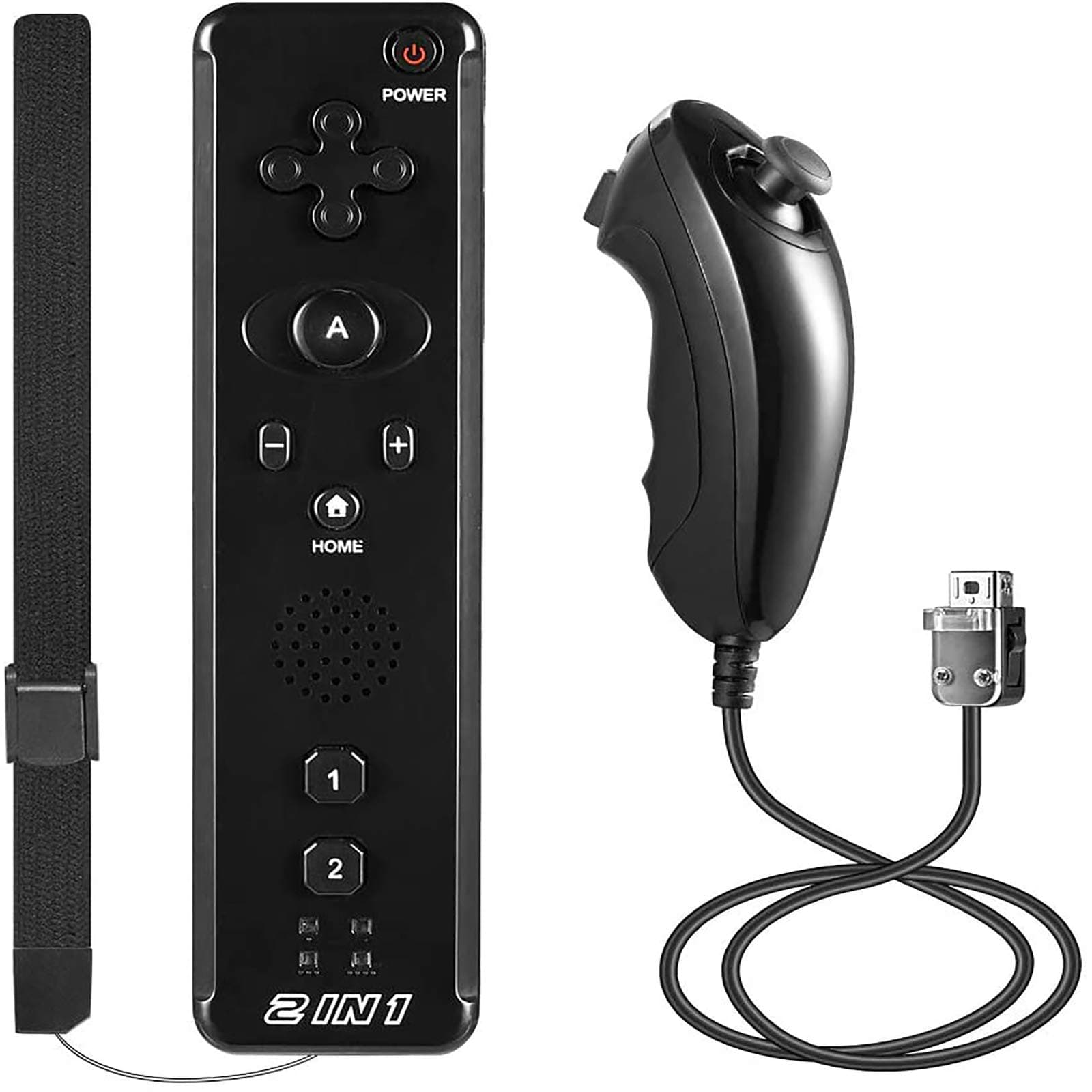 2 in 1 Wii Nunchuck Controller with Motion Plus 2 Packs,Wii Remote Controllers Replacement Remote Game Controller for Wii Wii U Console w/Wrist Strap (Black)