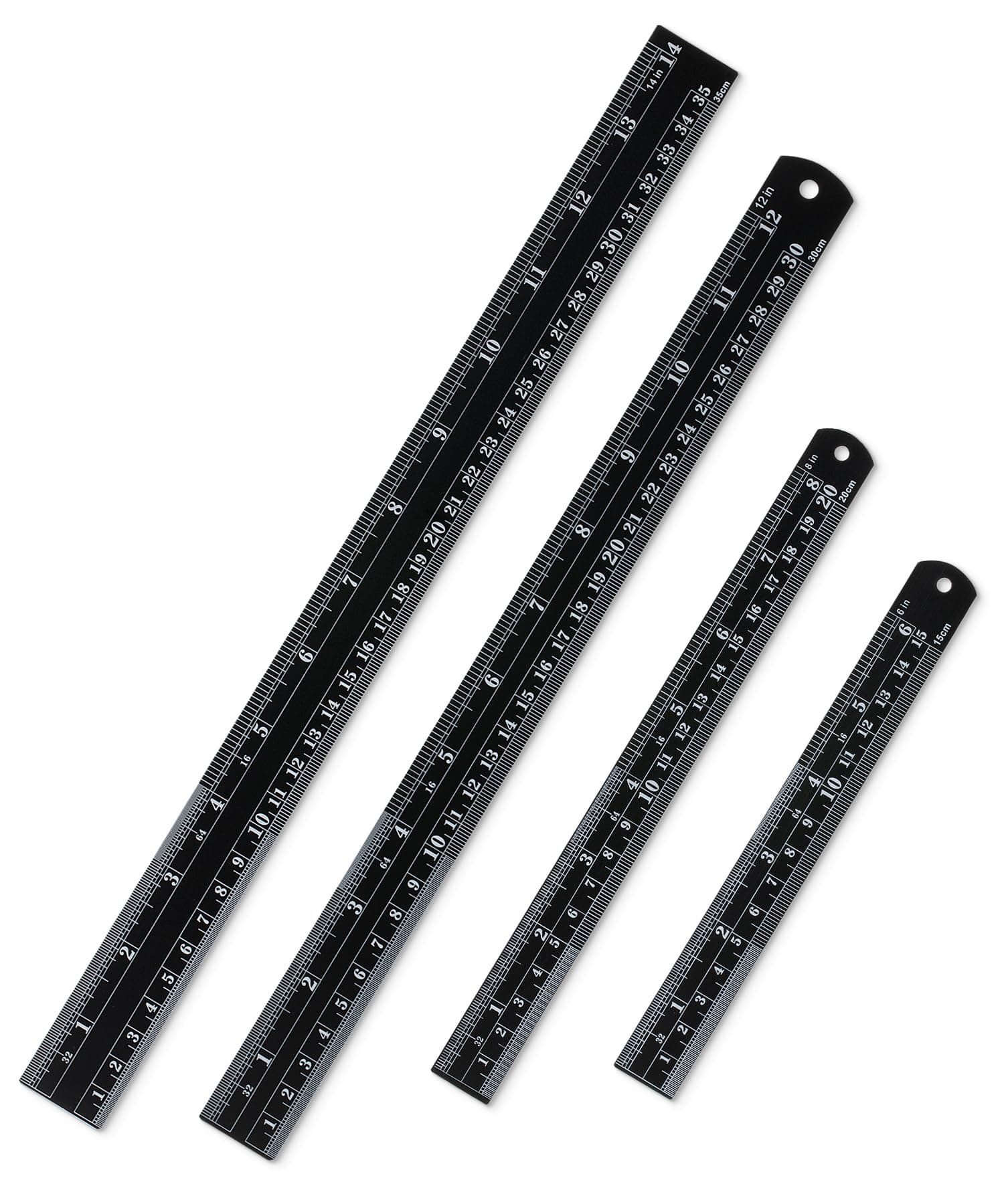 Mr. Pen- Stainless Steel Ruler, 4 pcs, 6", 8", 12", 14", Black, Imperial & Metric Measurements, Metric Metal Ruler Set, mm Ruler, Metal Rulers, Small Metal Ruler Metal Straight Edge, Centimeter Ruler