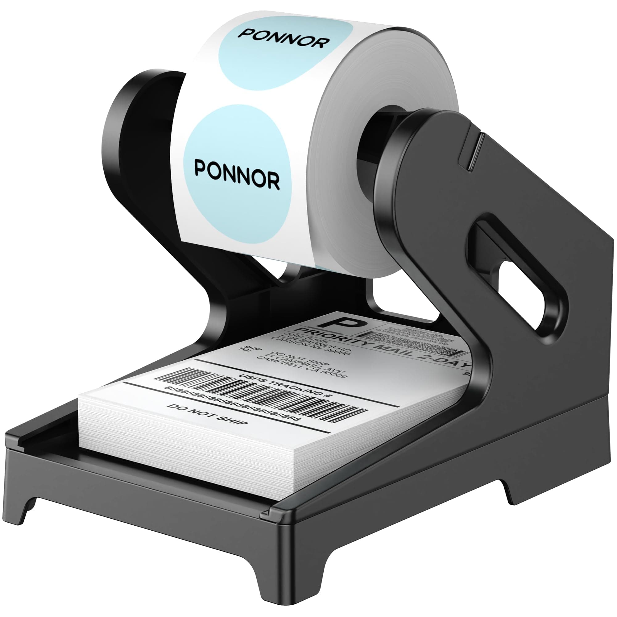 PONNOR Label Holder Thermal Label Holder for Rolls and Fanfold Labels Shipping Label Stand Desktop Printer Accessory Supplies for Home, Office (Black)
