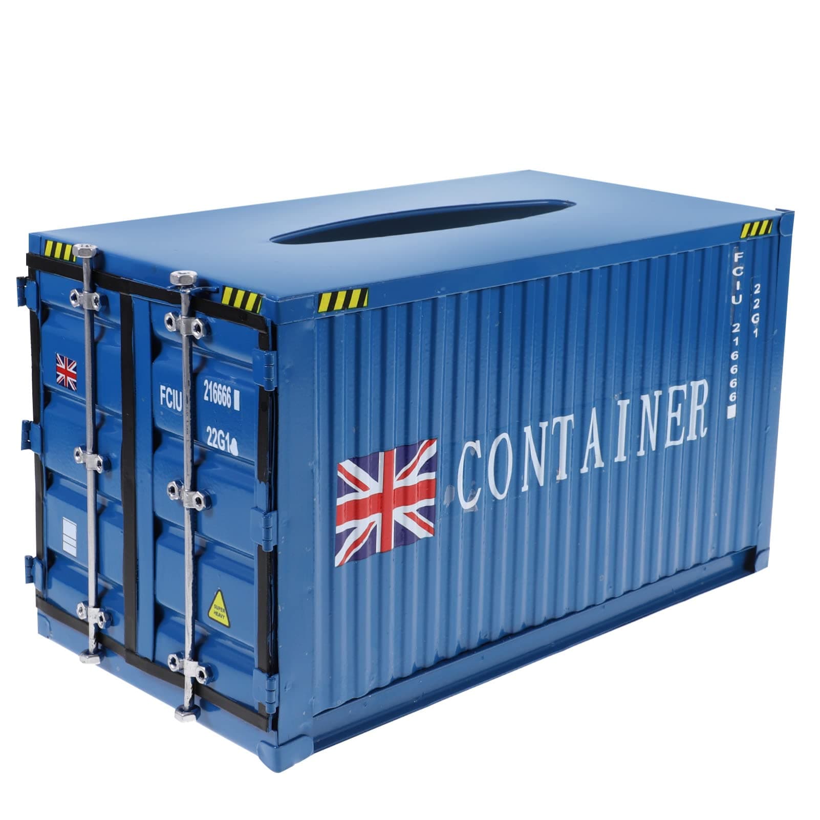 Metal Tissue Box Shipping Container Creative Tissue Box Storage Case Table Decoration for Home Office Cafe Restaurant (Blue)