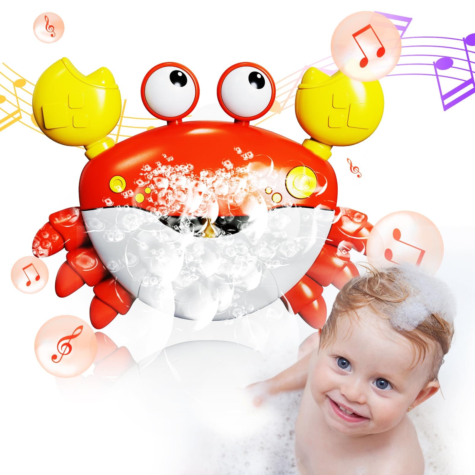 GLZOOO Crab Bath Toys: Bath Toys for Toddlers, Blow Bubbles and Plays 12 Children’s Songs, Sing-Along Bath Bubble Maker for Baby (Red)