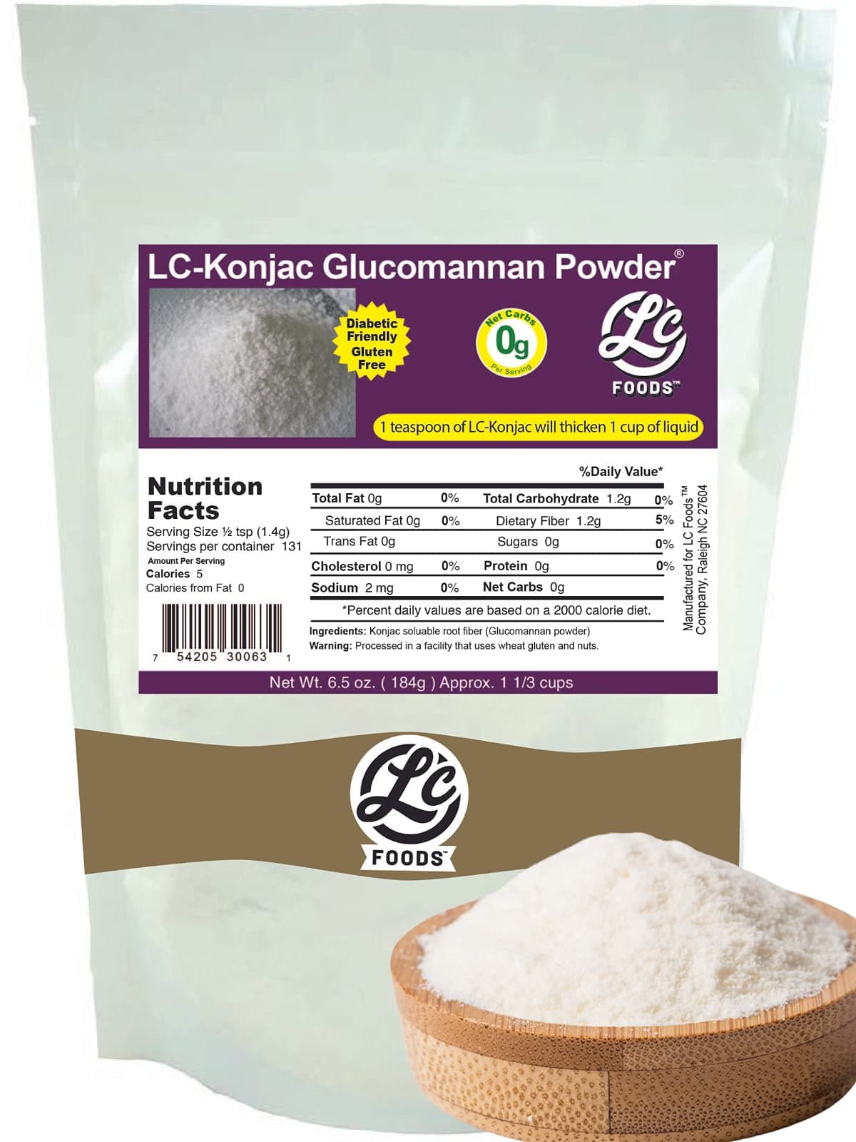 Low Carb Foods Konjac Glucomannan Powder | Non-GMO | 100% All-Natural Ingredients | Gluten Free | Diabetic Friendly | Artificial Sweetener Free | Metabolism & Weight Management | 6.5 oz