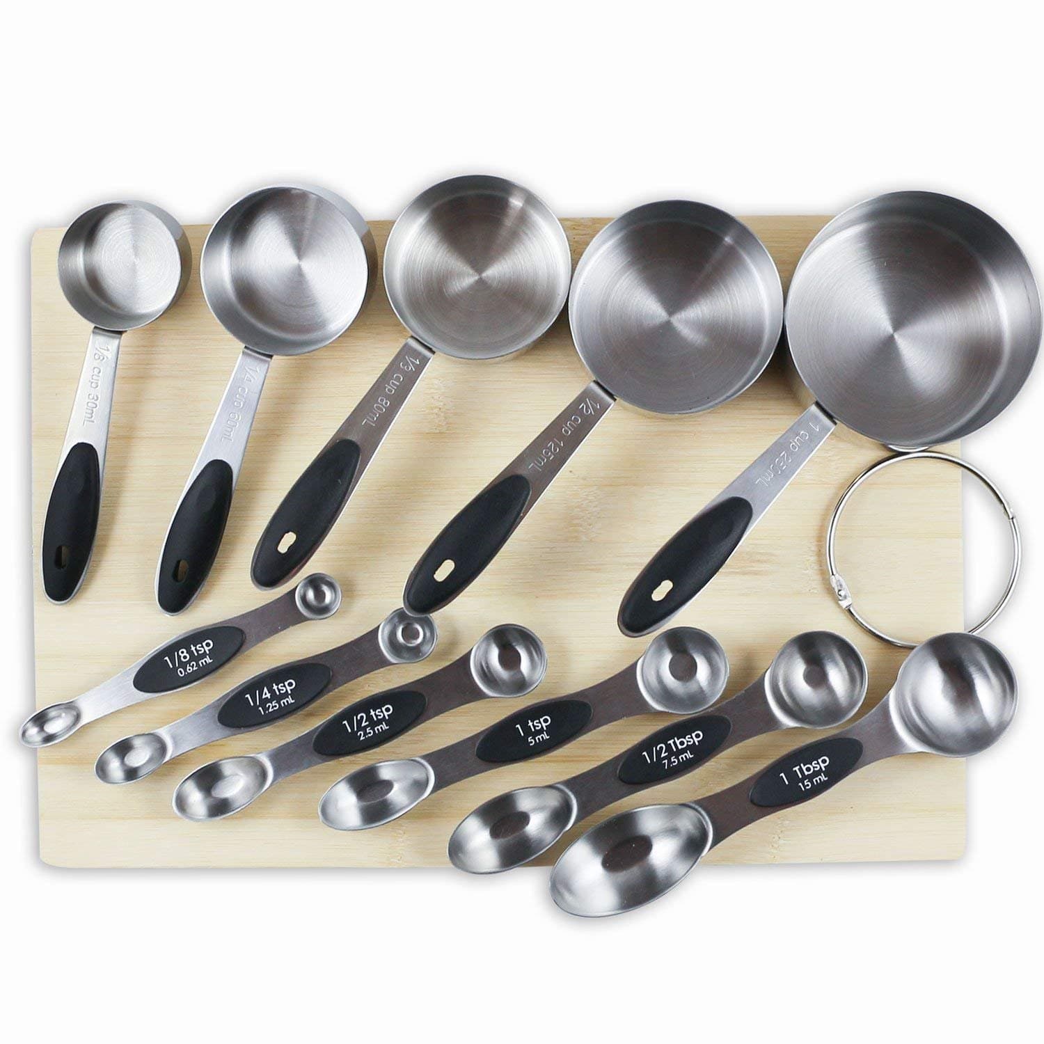 PLERISE Kitchen suit Stainless Steel Measuring Cups and Magnetic Measuring Spoons Set, Premium 11 Piece Set, 5 Measuring Cups & 6 Double Sided Stackable Magnetic Measuring Spoons