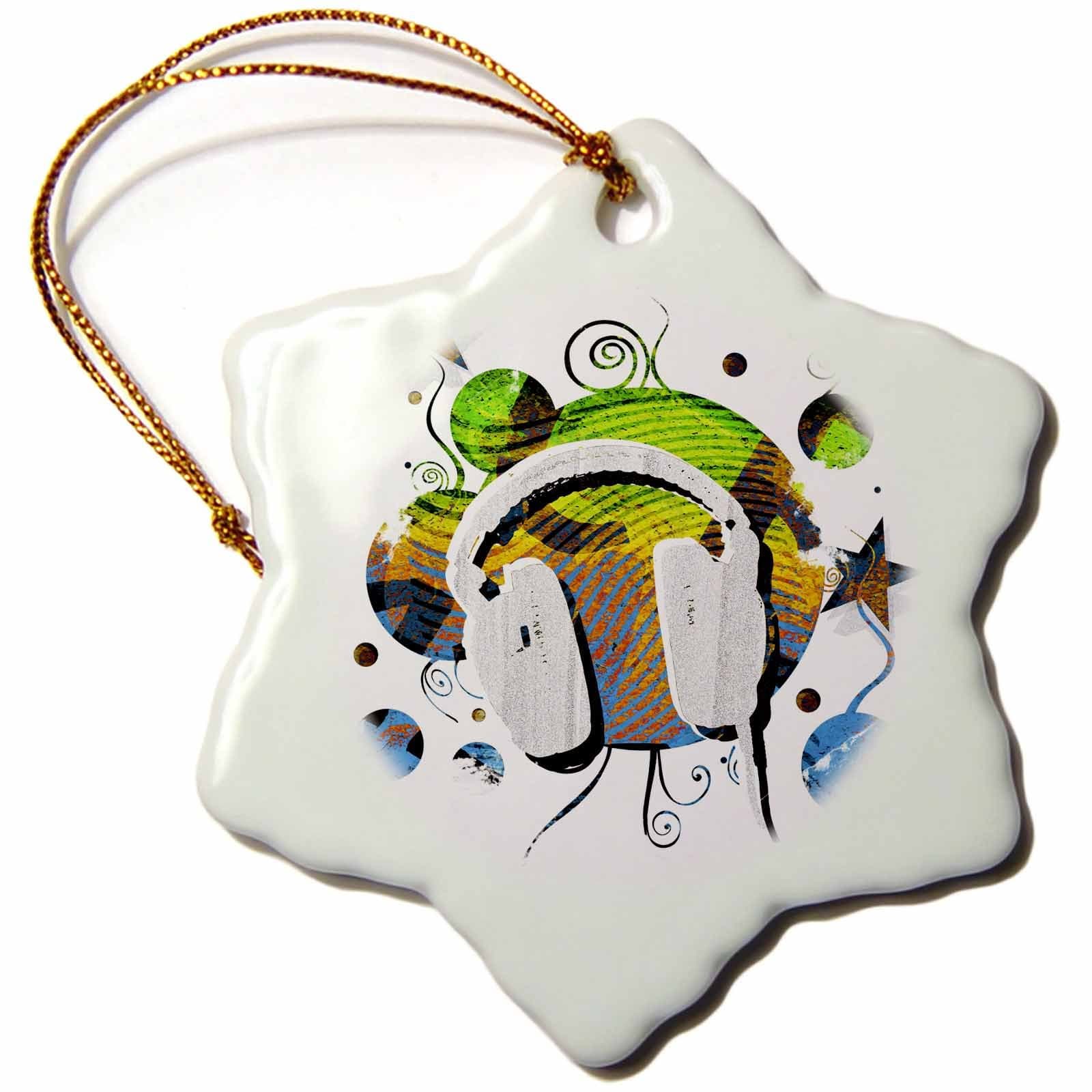 iloveFlowers Funky Headphones Blue Snowflake Porcelain Ornament, 3-Inch