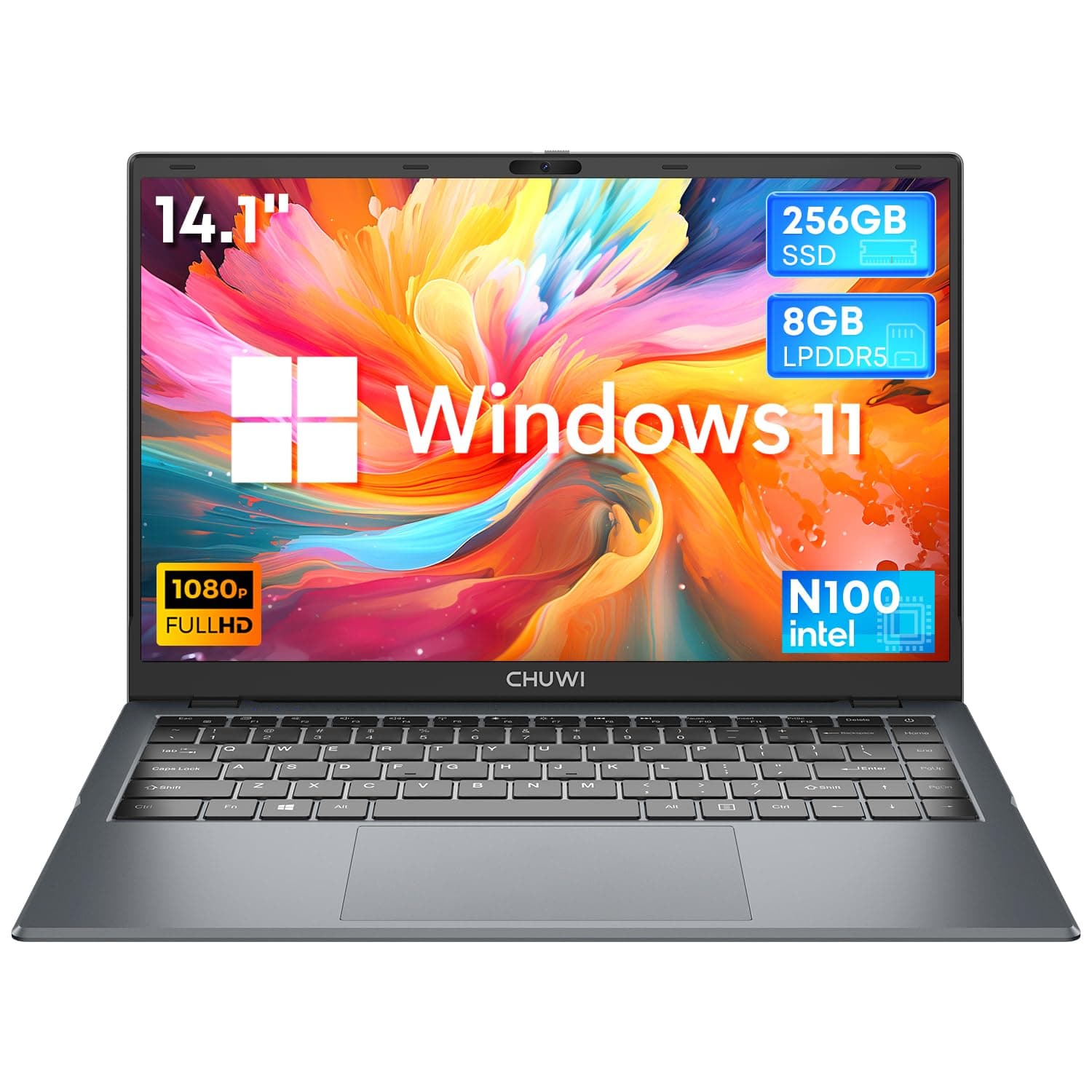 CHUWI 2024 Laptop Computer, 14.1 Inch Laptop, 8GB LPDDR5 RAM 256GB SSD, Alder Lake-N100 Quad Core CPU (Up to 3.4GHz), Windows 11 Laptop, FHD IPS 1920X1080 Display, WiFi 6/BT5.2/HDMI/Type-C/Webcam/38WH