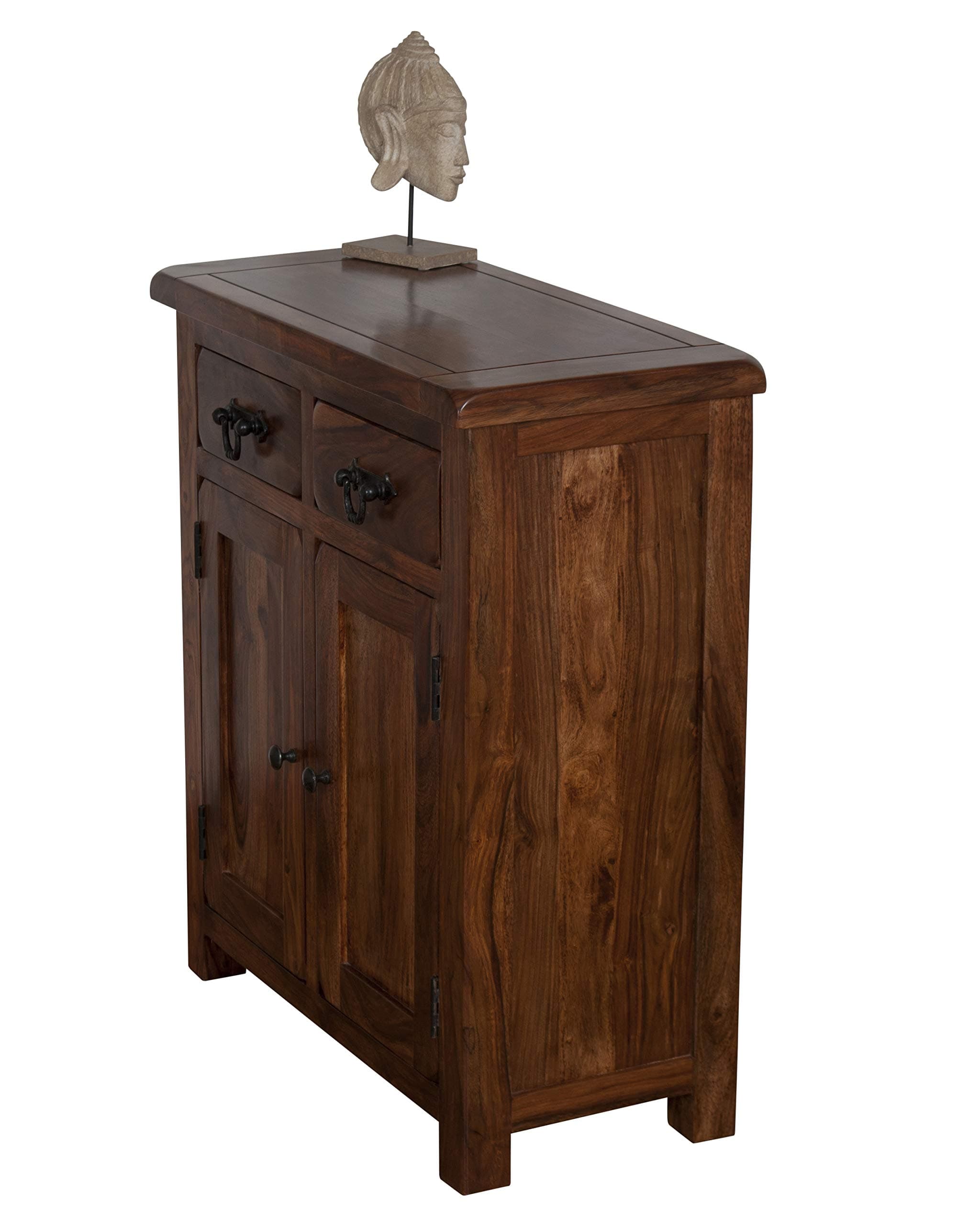 Oak & Pine Online Valencia Dark Sheesham Sideboard Cabinet | Solid Rosewood Slim 2 Door 1 Drawer Cupboard | Handcrafted Storage Unit | Classically Modern Living & Dining Room Furniture