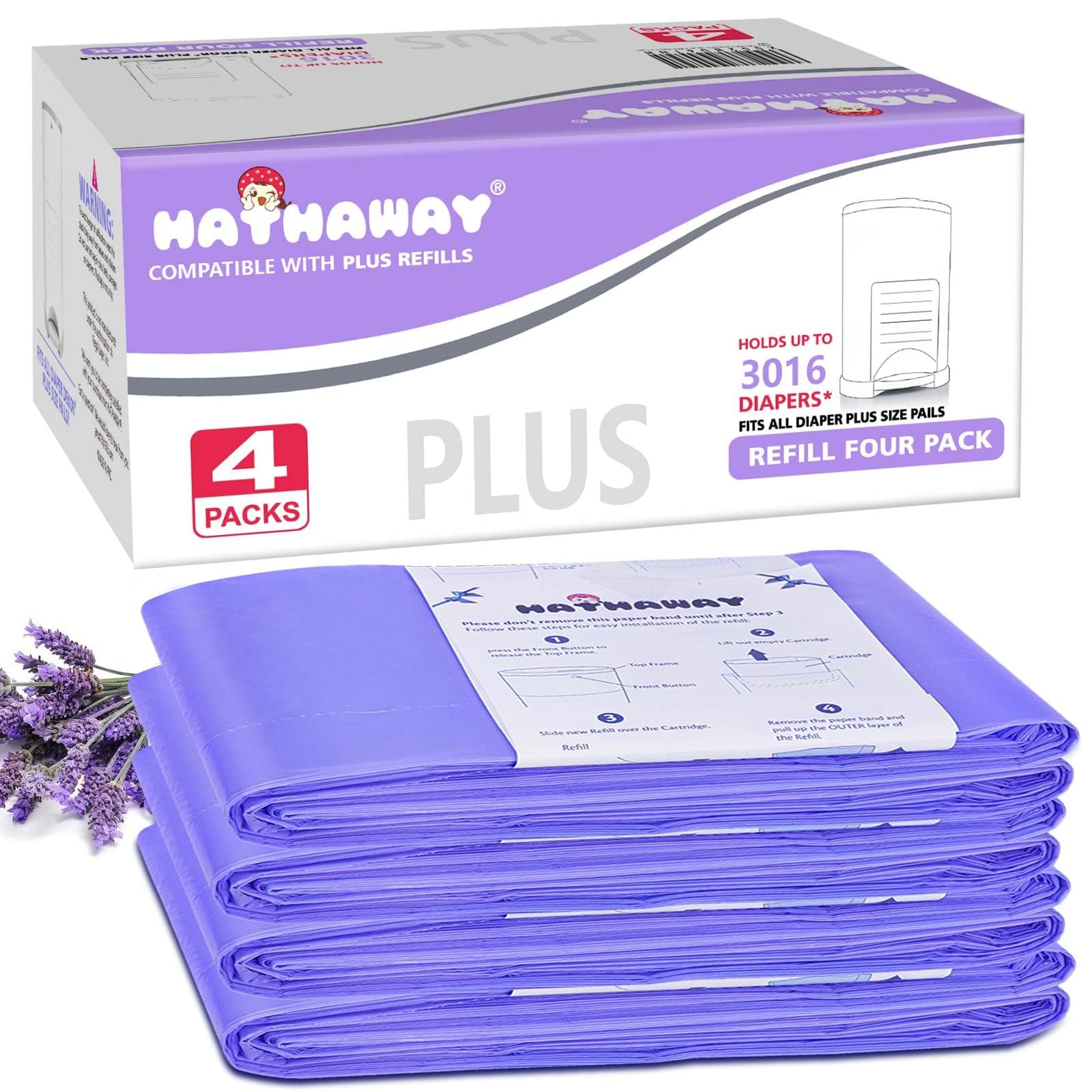 METANIX Dekor Plus Refill 4 Pack, with New Powder Scent Holds up to 2320 Diapers Fits Dekor Plus Diaper Pails