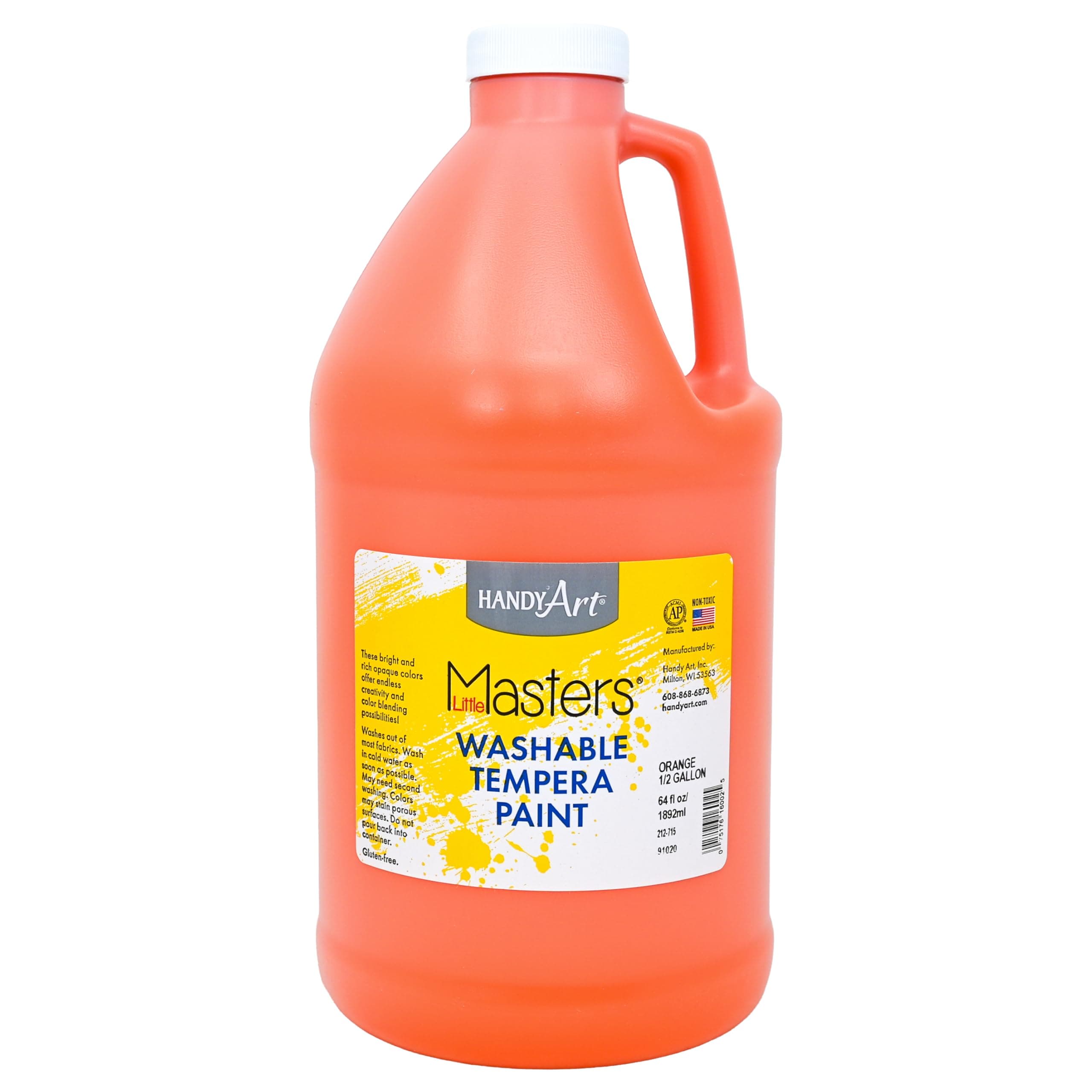 Little Masters Washable Tempera Paint, Orange, Half Gallon 64 oz Bottle, Bright & Mixable, High Opacity, Washable Colors for Classroom, Students, Kids, Safe & Non-Toxic, Made in USA