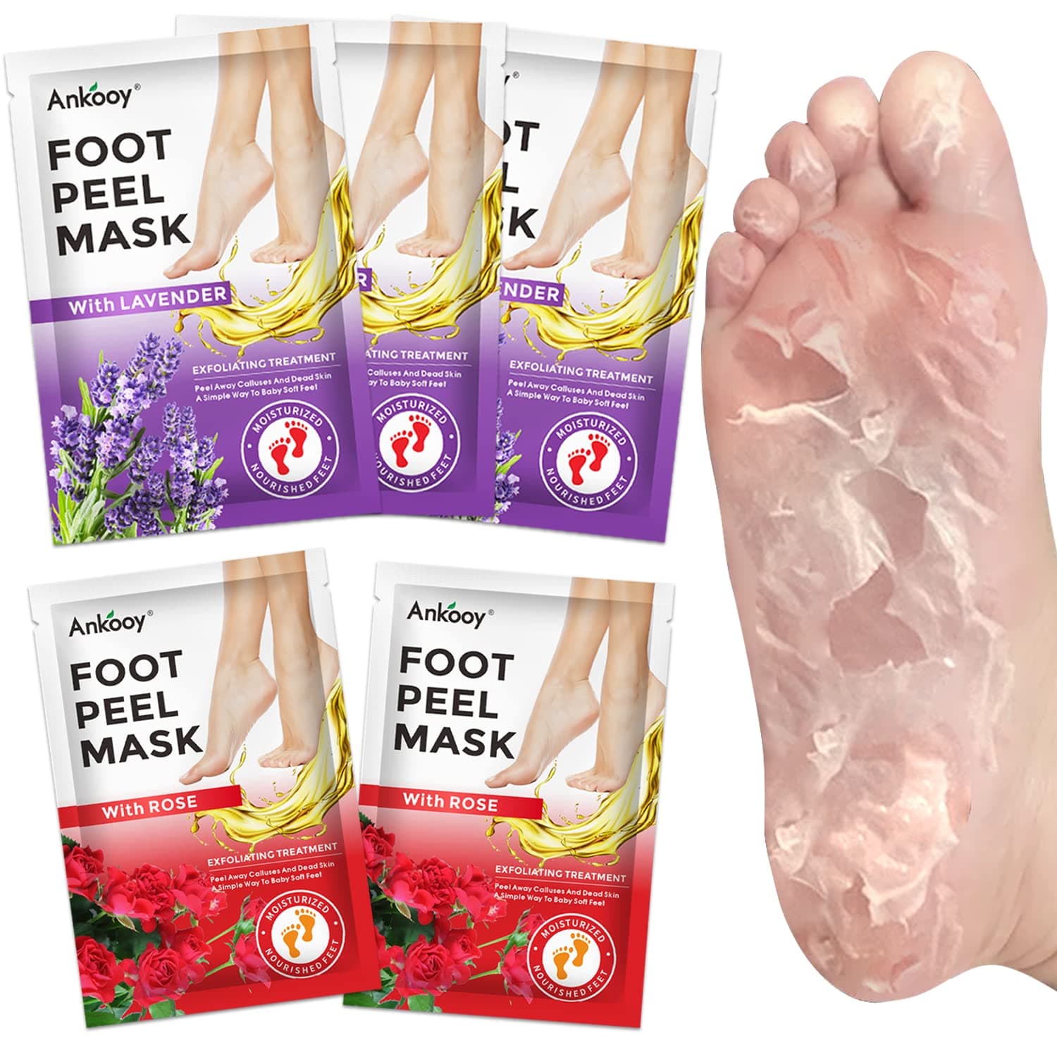 5 Pack Foot Peel Mask,Exfoliator Peel Off Calluses Dead Skin Callus Remover,Foot Mask for Dry Cracked Feet,Smooth Touch Feet Peel Mask with Lavender & Rose Gel for Men Women Feet Peeling Mask