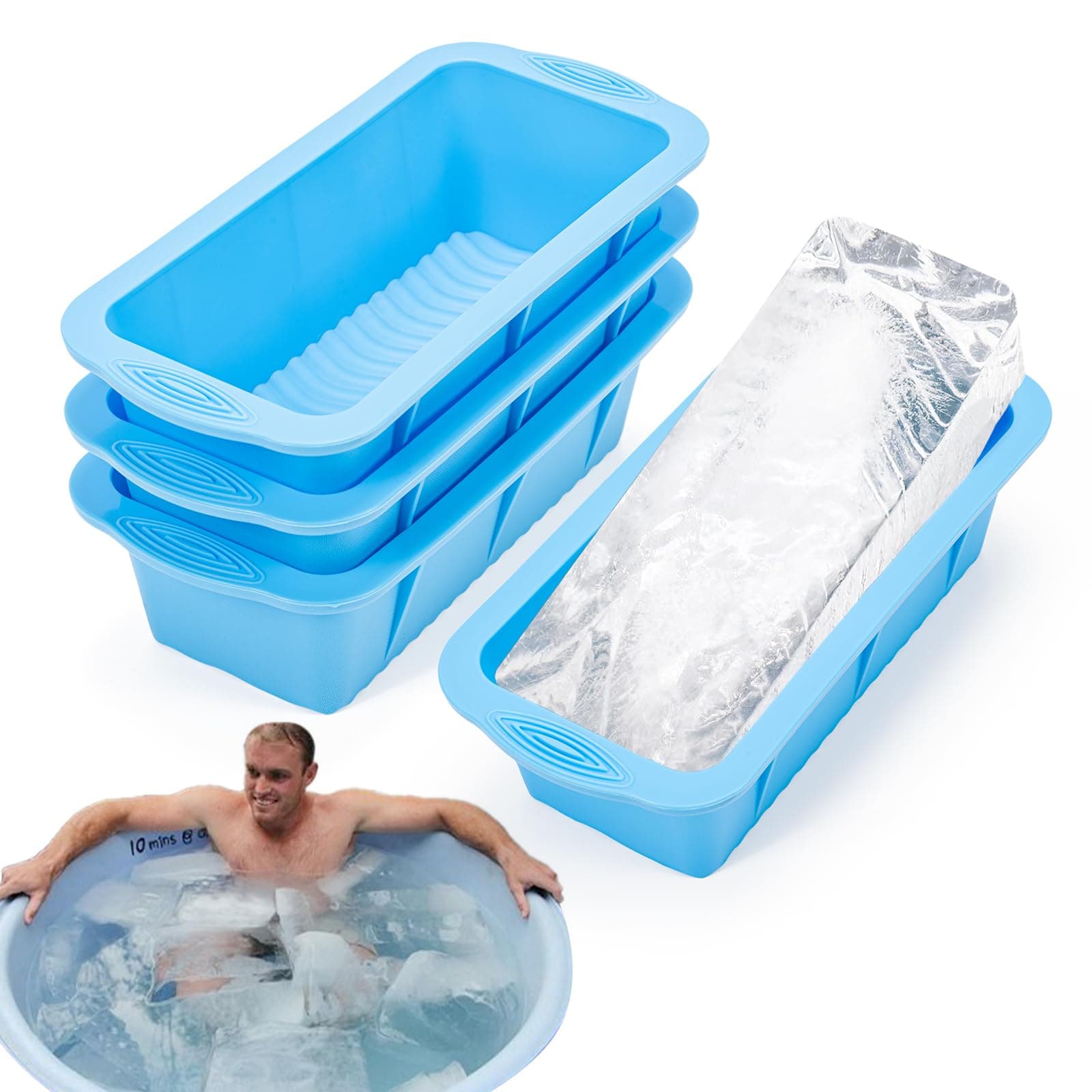 Extra Large Ice Block Mold for Ice Bath, 4 Pack Big Ice Cube Molds, Silicone Ice Bath Accessories for Cold Plunge or Coolers