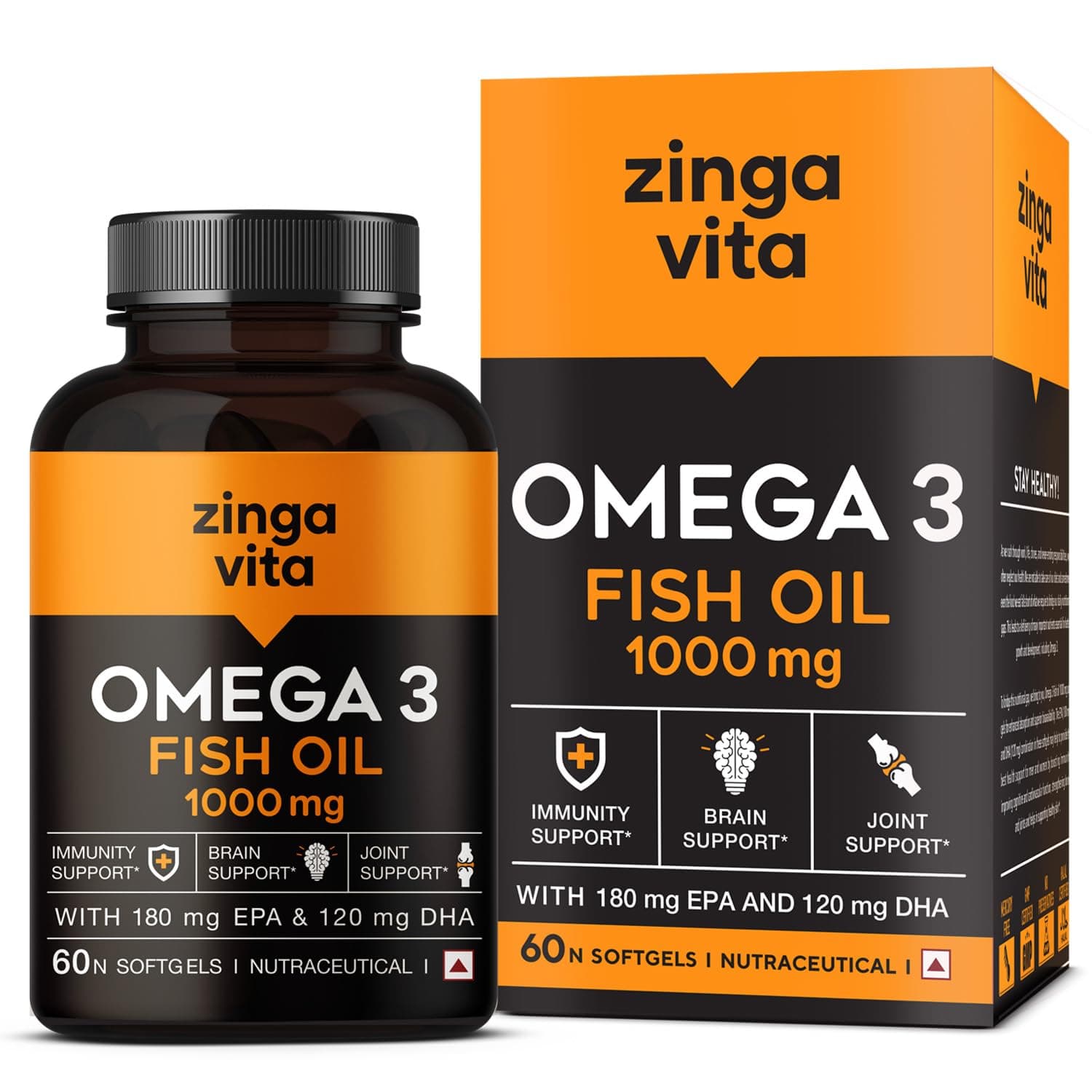Zingavita High Strength Omega 3 Fish Oil 1000mg (60 Capsules), Mercury Free Formula for Healthy Heart, Joints & Eyes for Men & Women, 2 Months Supply, 110 grams