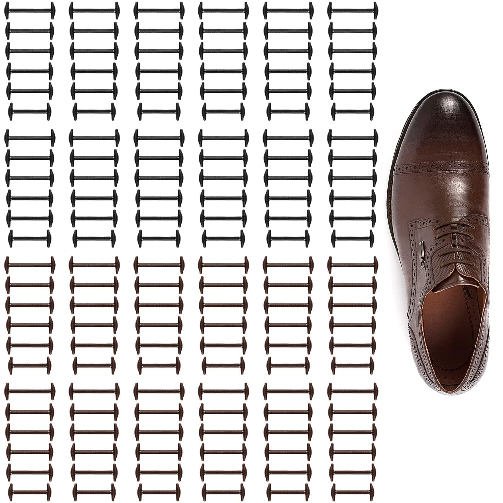 12 Pairs Dress Shoe Laces No Tie Dress Shoelaces Elastic No Tie Shoelaces for Men, Waxed Thin Oxford Round Shoelaces (Black, Brown)