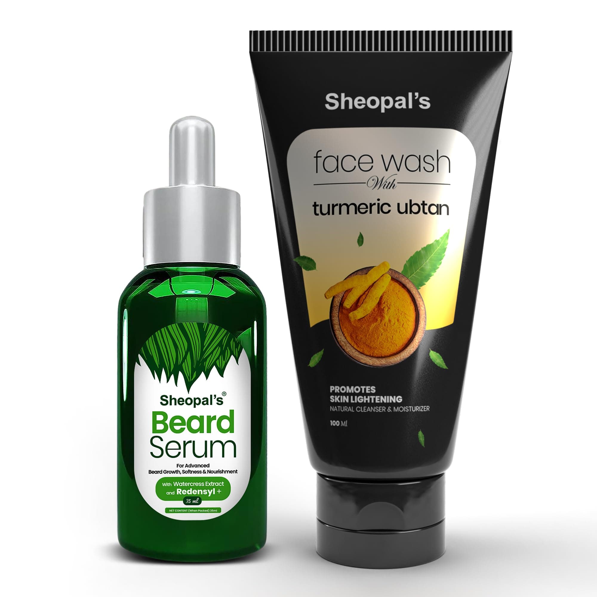 Sheopal's Beard Growth Serum Oil 35ml with Redensyl and Turmeric ubtan Face Wash for Oily Acne and Pimple Prone Skin 100ml, Sulphate & Paraben Free