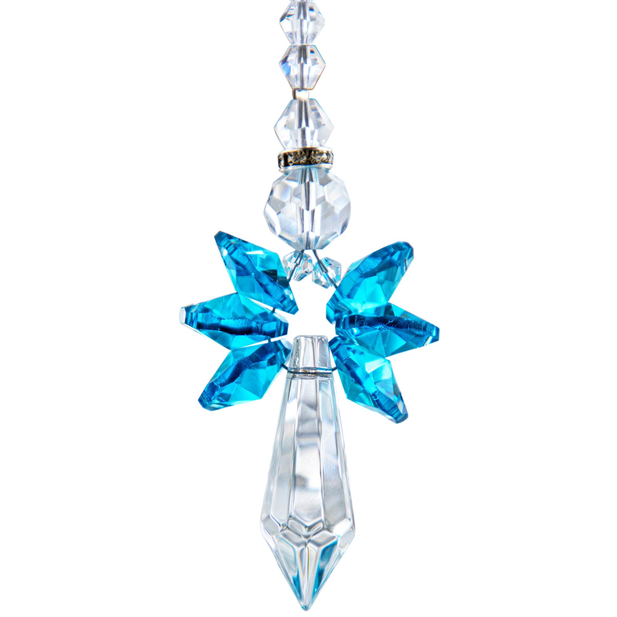Rainbow Guardian Angel Crystal Suncatcher for Home Car Decoration Porch Decor Hangings Crystal Glass Ornament for Valentines Day, Gift for Mom Women (Blue)