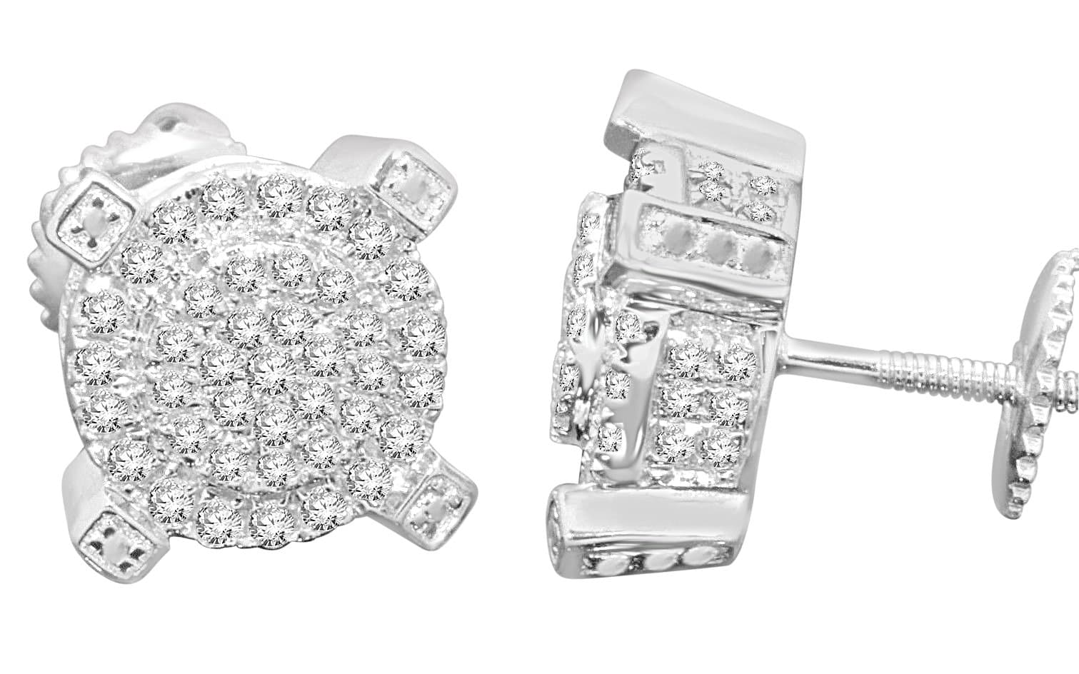 Sterling Silver Real Diamond Earring Stud for Men & Women (0.56 cttw, H-I Color, SI2-I1 Clarity)