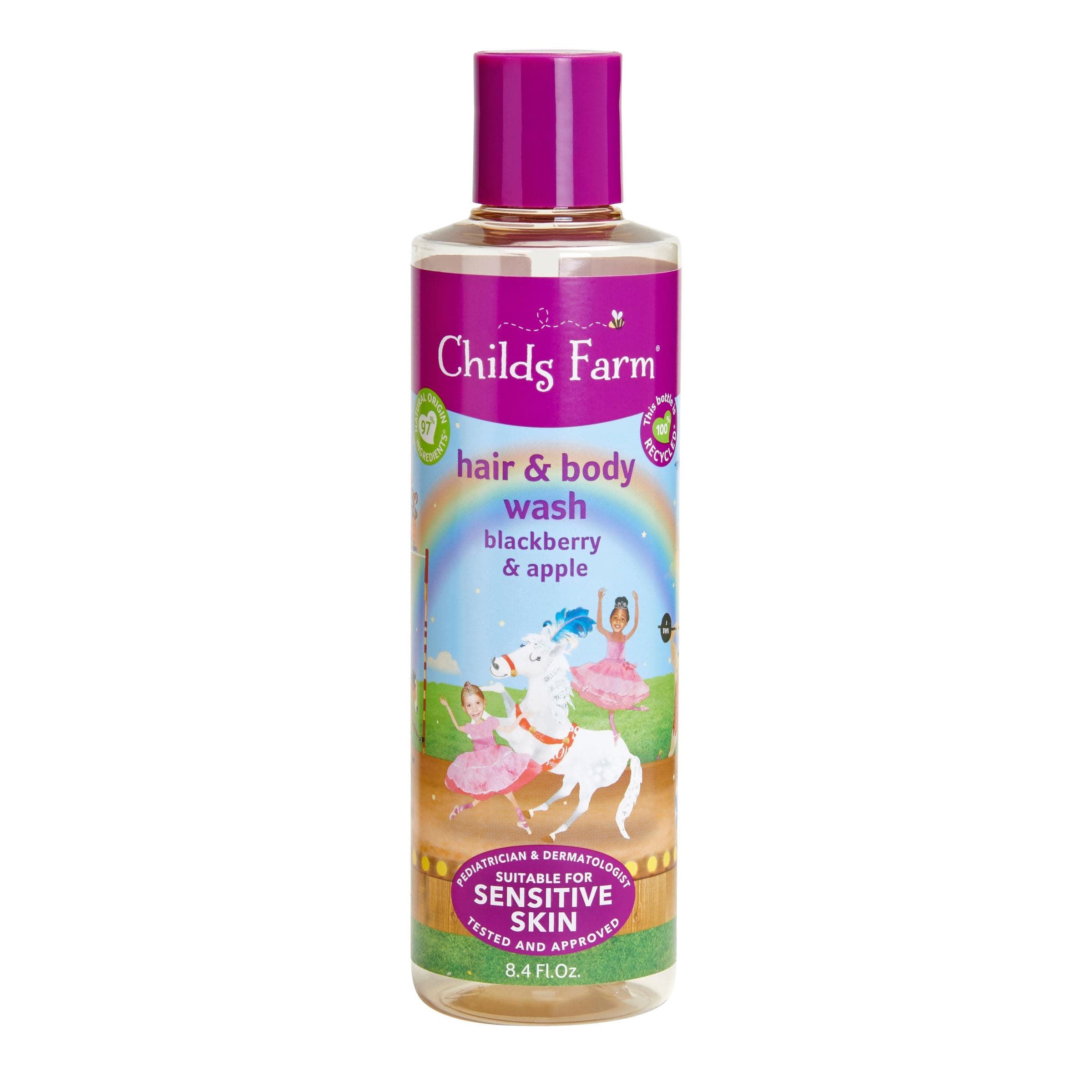 Kids Hair & Body Wash for Dry, Sensitive Skin, Blackberry & Organic Apple, Gently Cleanses, Vegan, Cruelty-Free, 8.4 Fl Oz