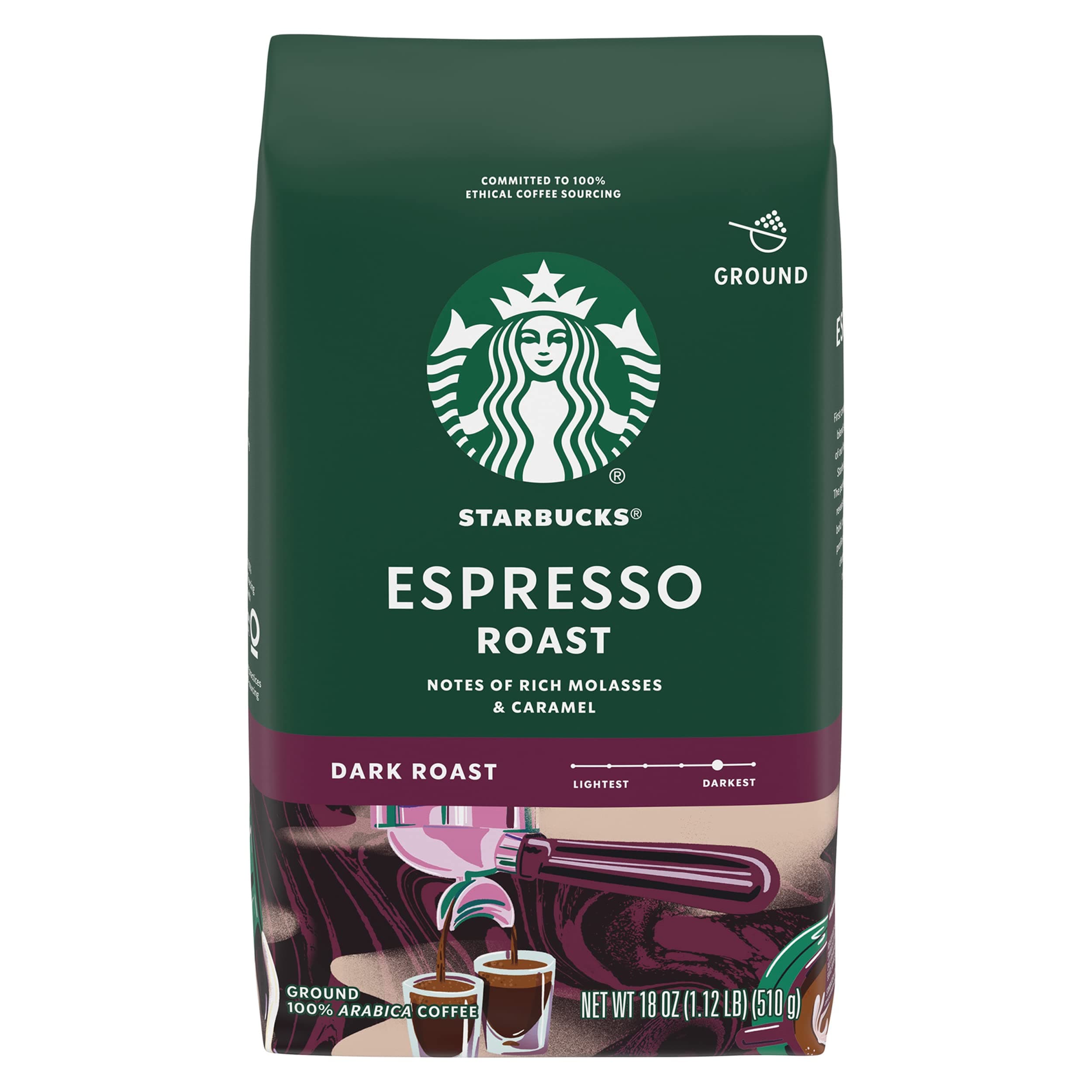 Dark Roast Ground Coffee — Espresso Roast — 100% Arabica — 1 bag (18 oz.)