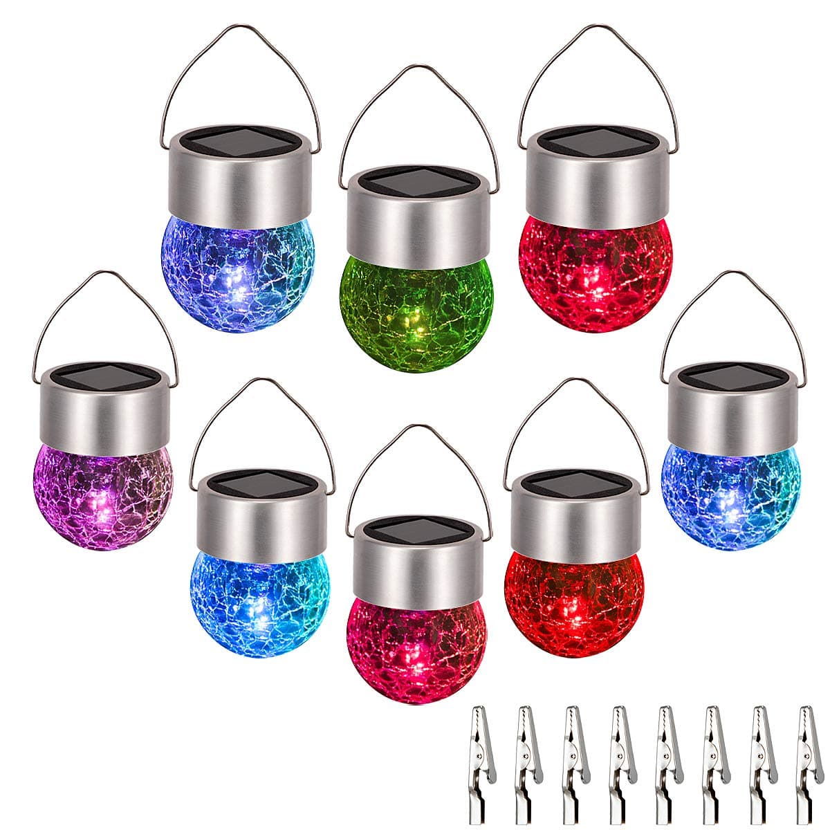 SUNWIND Hanging Solar Ball Lights Outdoor - 8 Pack Auto Color Changing Cracked Glass Decorative Garden Lights Hanging Solar Lanterns for Yard, Patio, Fence, Tree, or Holiday Decoration(Multi-Color)