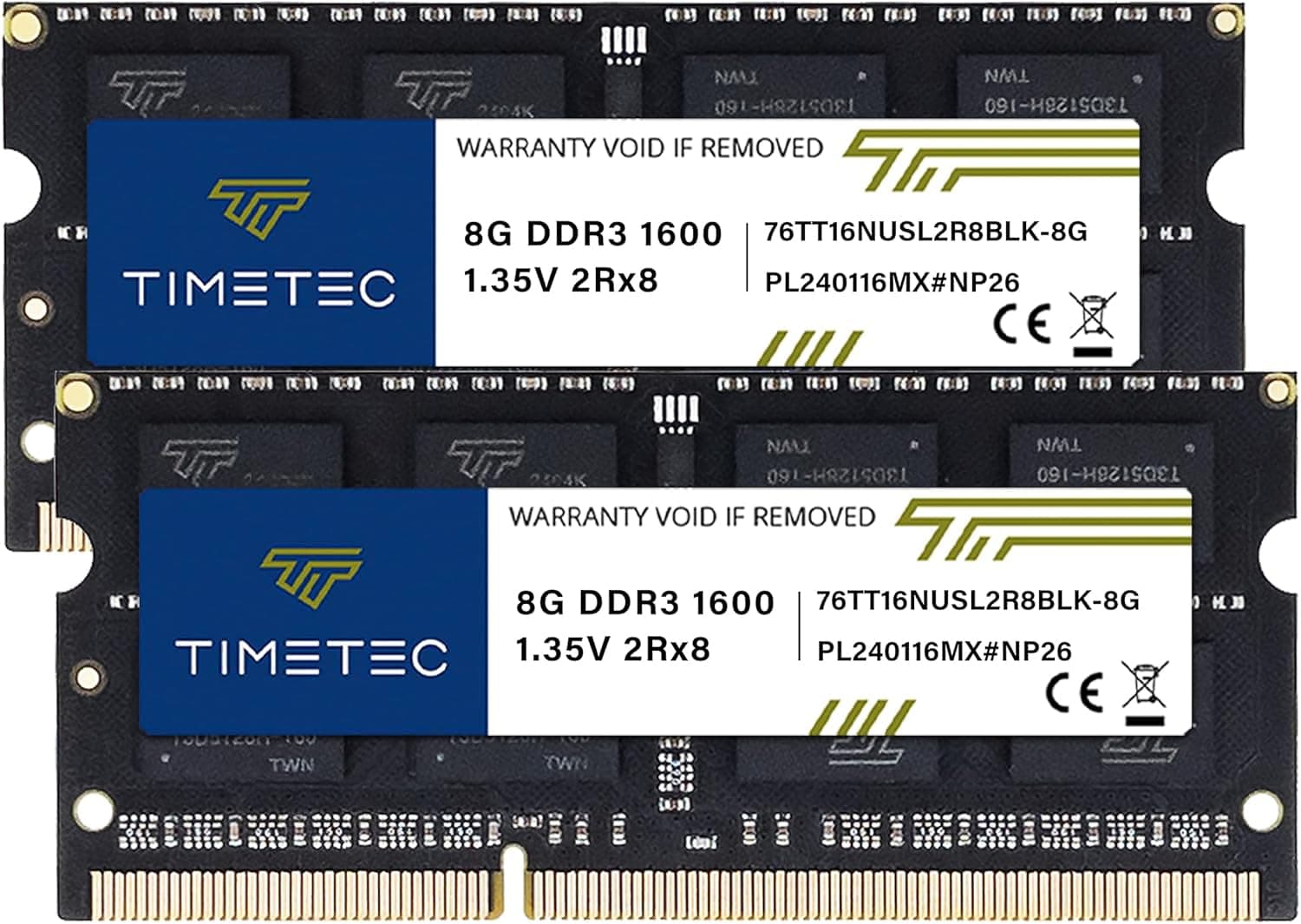 16GB KIT(2x8GB) DDR3L / DDR3 1600MHz (DDR3L-1600) PC3L-12800 / PC3-12800 Non-ECC Unbuffered 1.35V/1.5V CL11 2Rx8 204 Pin SODIMM Laptop Notebook PC Computer Memory RAM Module Upgrade Black PCB