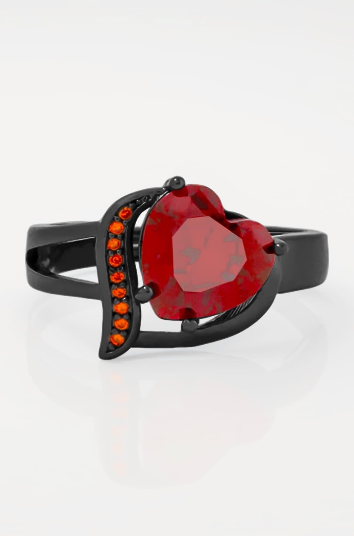 Rings for Women and Girls Fashion Finger Ring | Red Crystal Stone Rings Black Gun Plated Ring Heart Shaped Ring for Women | Anniversary Gift for Wife Valentine Gift for Girls